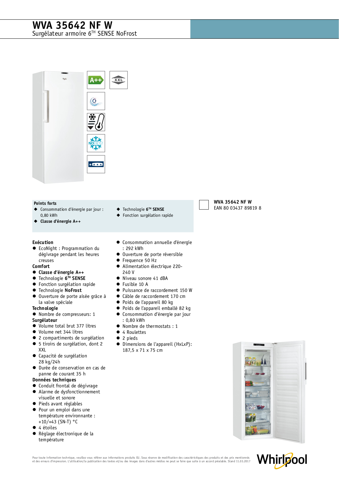 Whirlpool WVA35642 NFW Product information