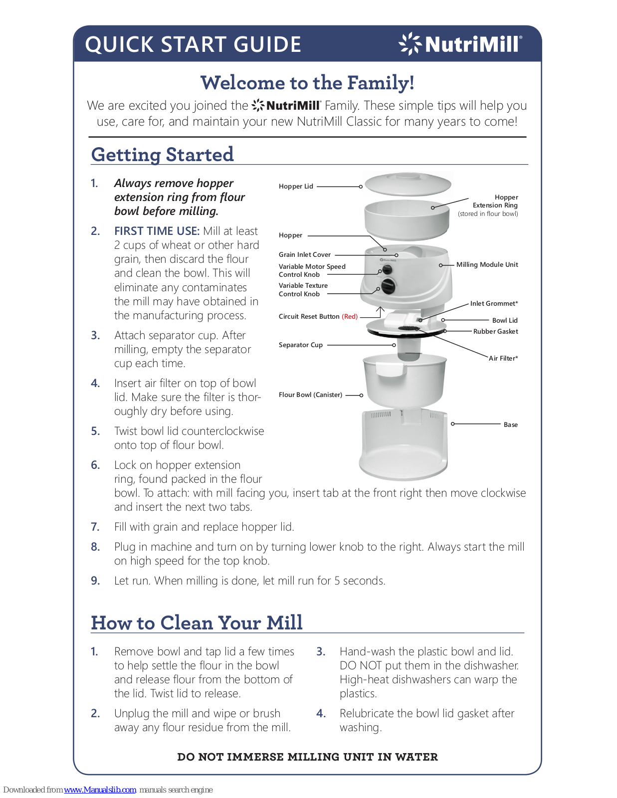 NutriMill Classic, 760200 Quick Start Manual - ManualMachine.com