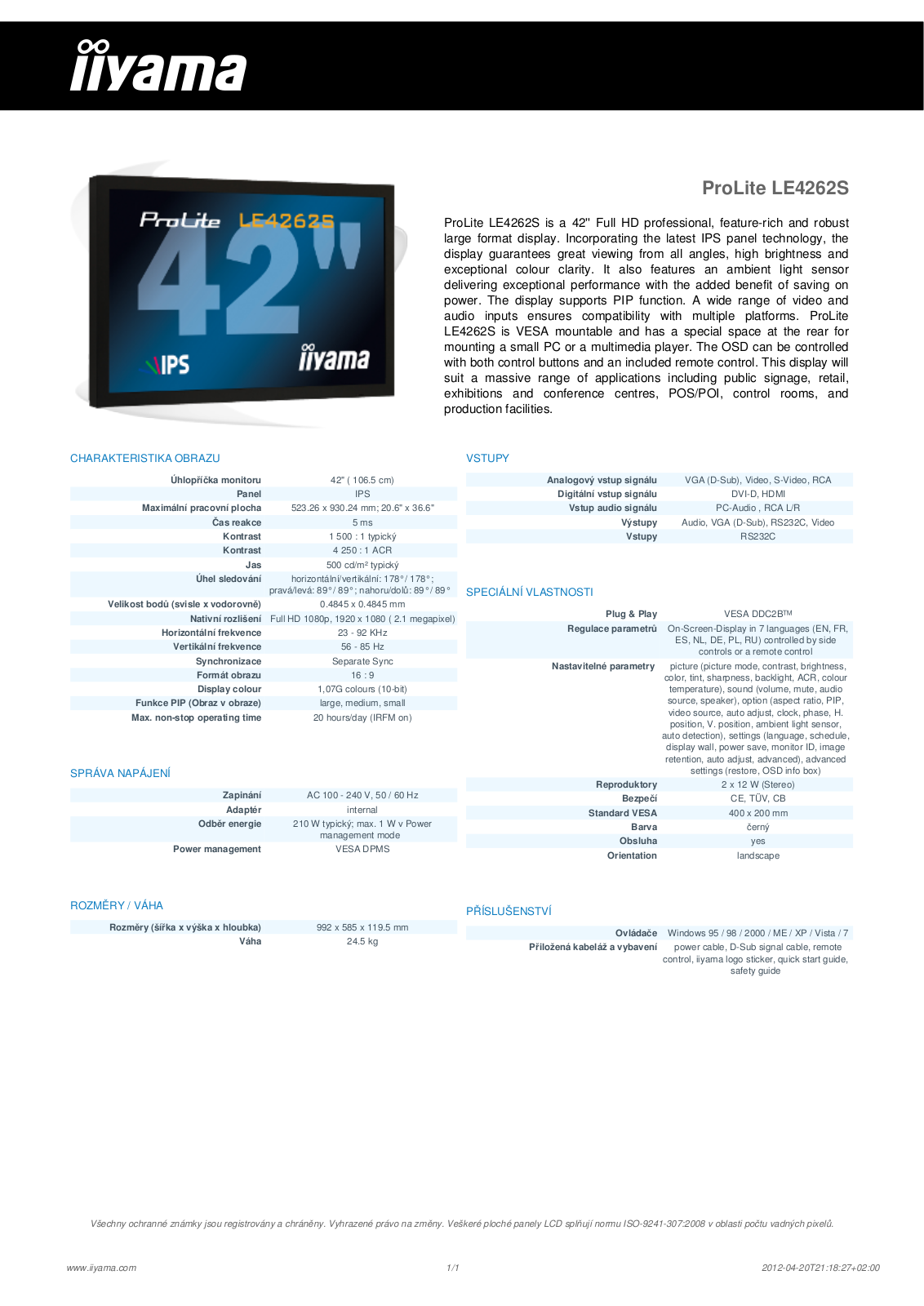 Iiyama PROLITE LE4262S User Manual