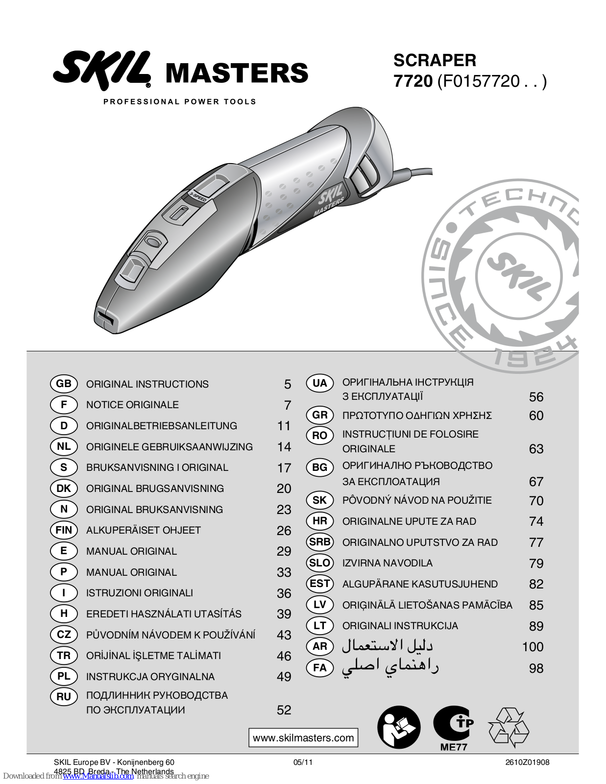 Skil Masters F0157720 Series, Masters 7720 Original Instructions Manual