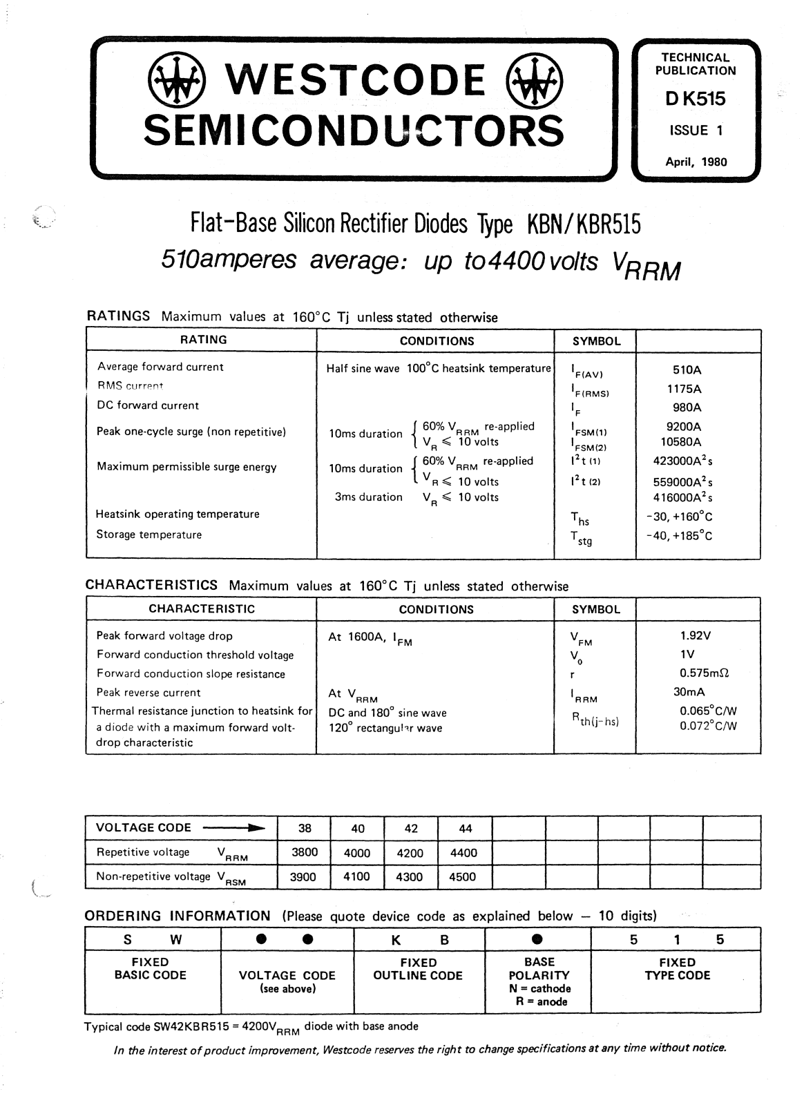 Datasheet DK515 Datasheet (Westcode Semiconductors) - ManualMachine.com