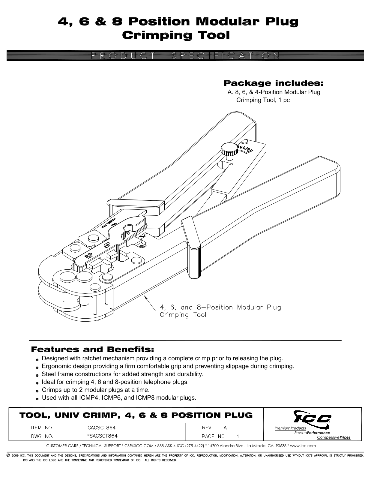 ICC ICACSCT864 Specsheet