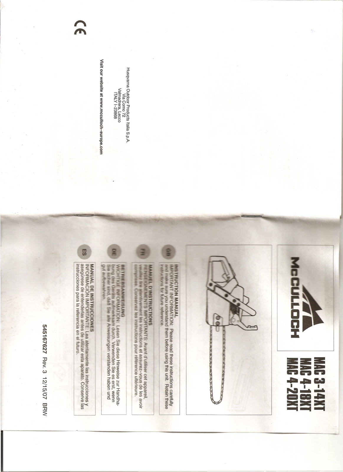 MCCULLOCH MAC 4-18XT, MAC 4-20XT User Manual - ManualMachine.com