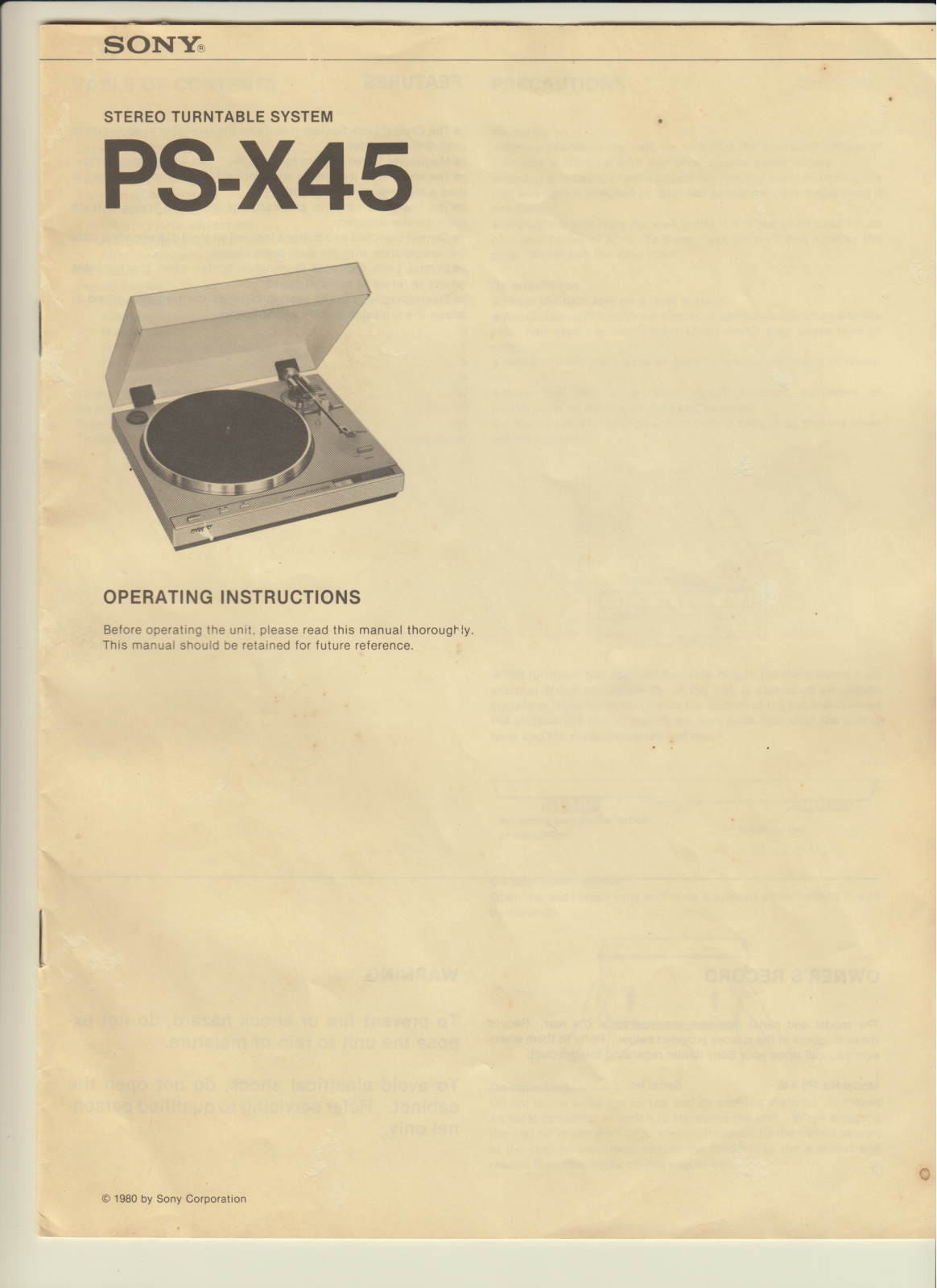 Sony PS-X45 User Manual