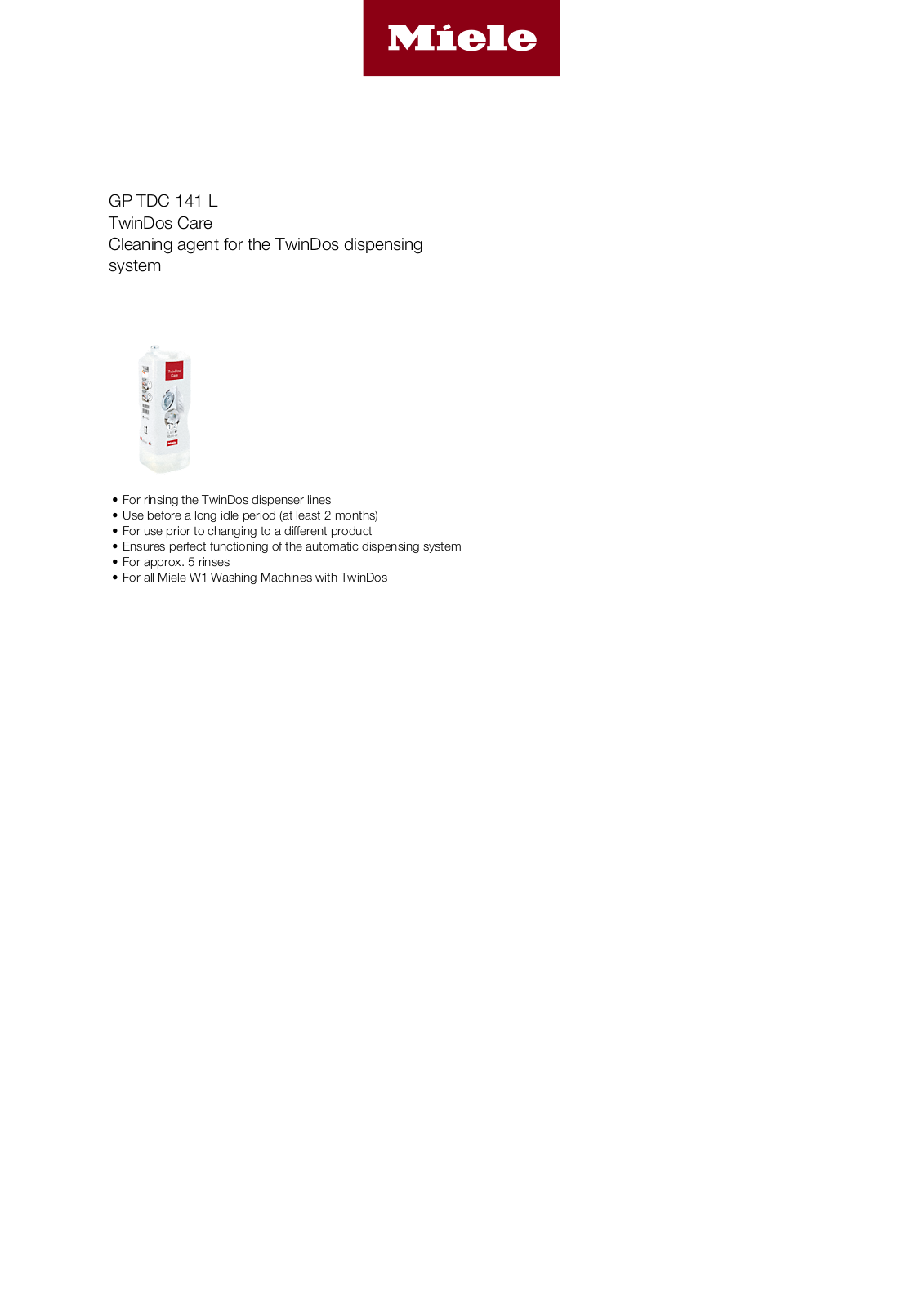 Miele GP TDC 141 L Product Sheet