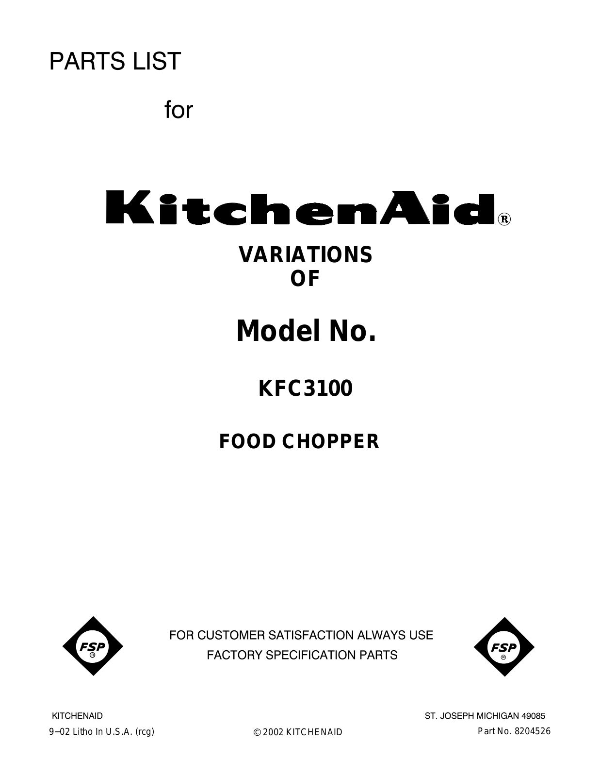 KitchenAid KFC3100 User Manual