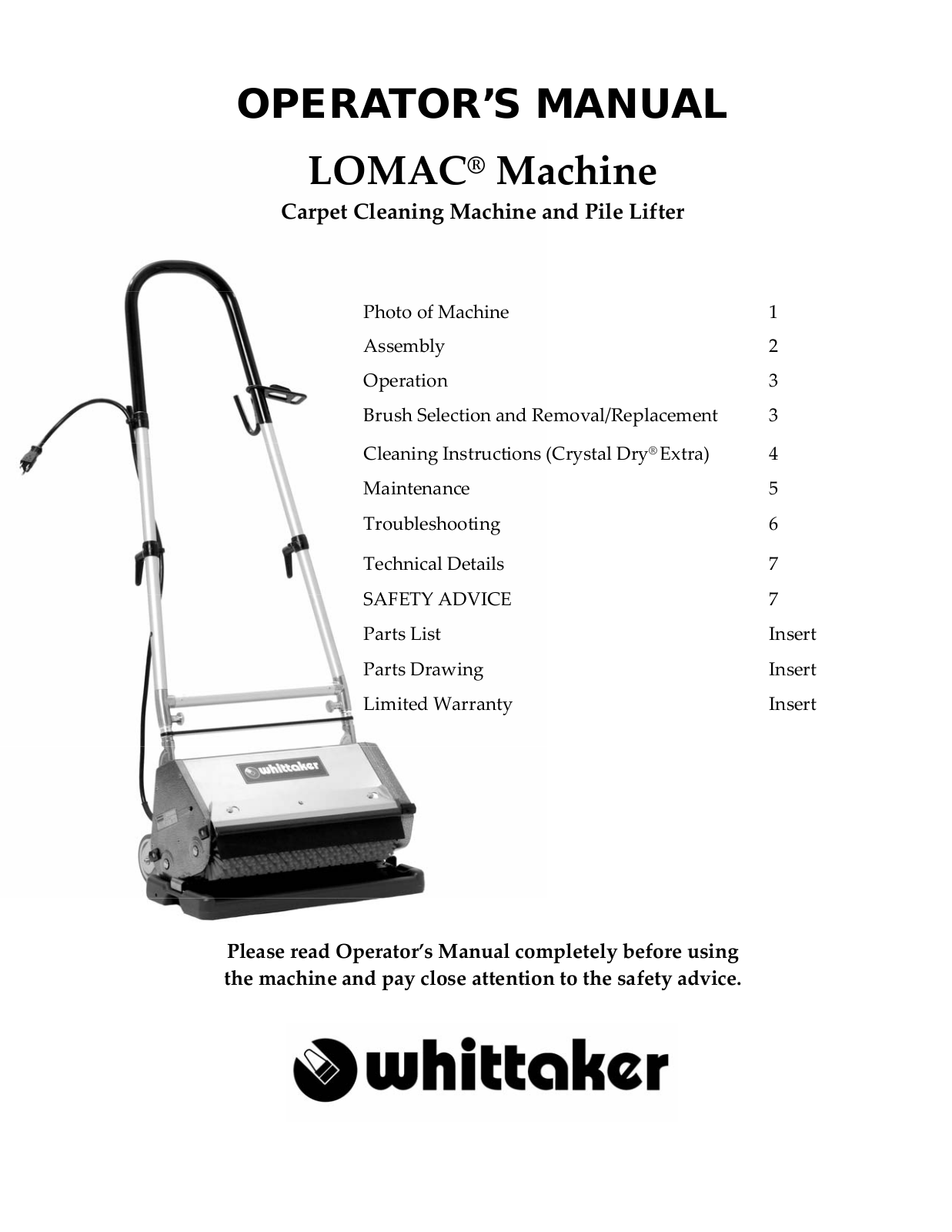 Whittaker LOMAC Operator's Manual