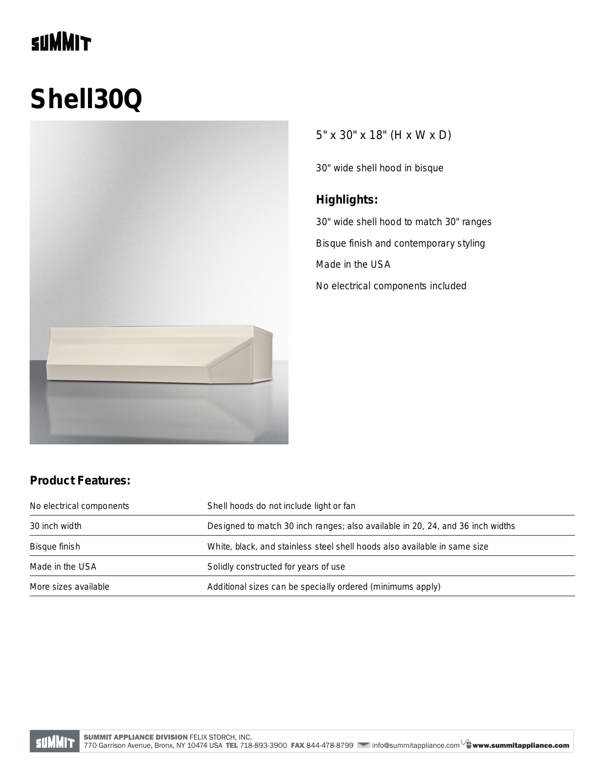 Summit SHELL30Q Instruction Manual