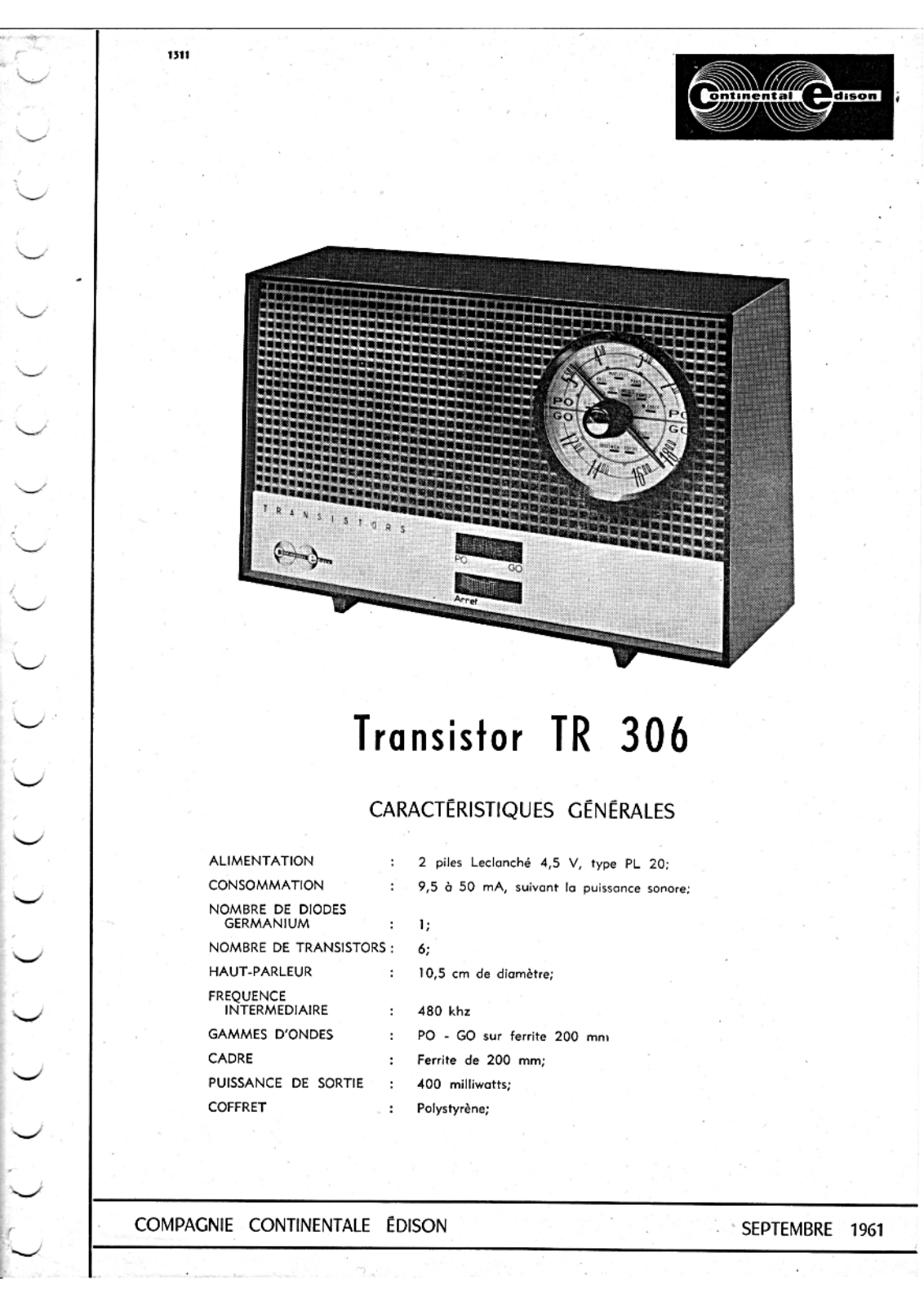 Continental Edison TR-306 Schematic