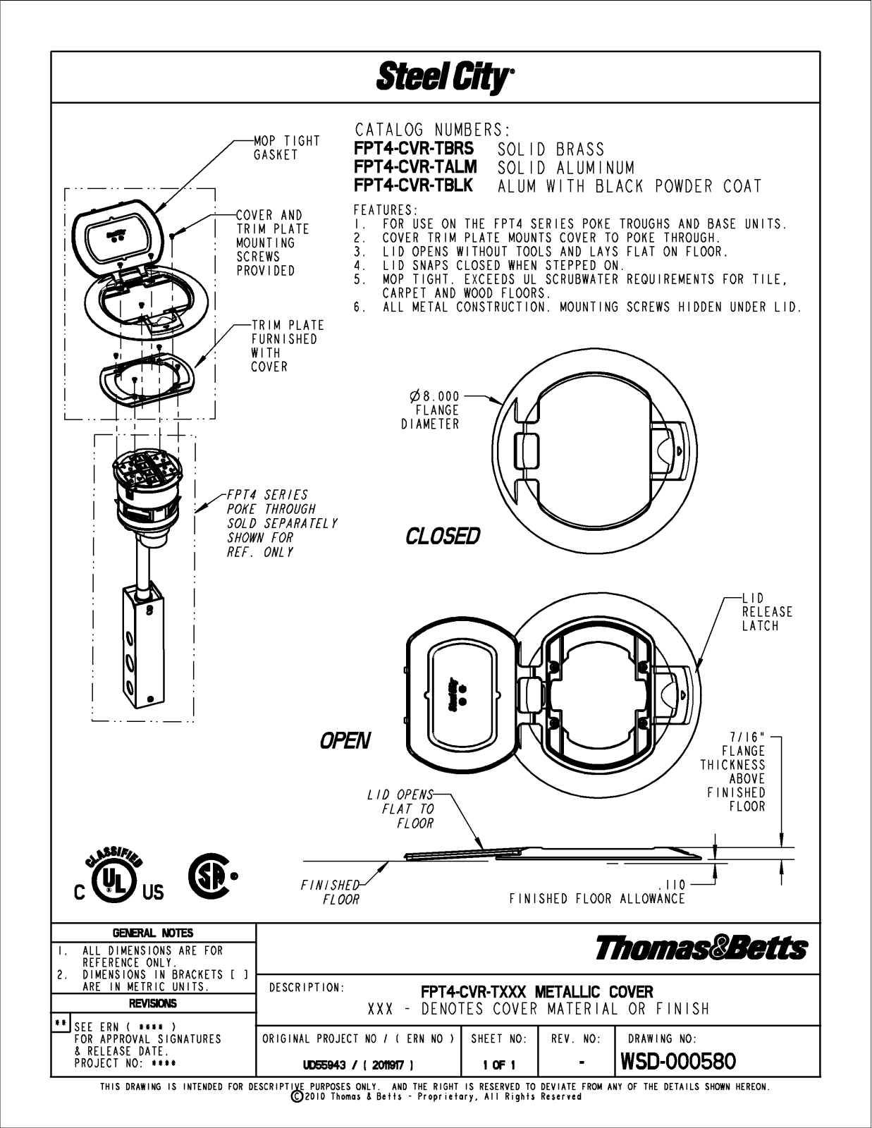 Thomas & Betts FPT4-CVR-TXXX Data Sheet