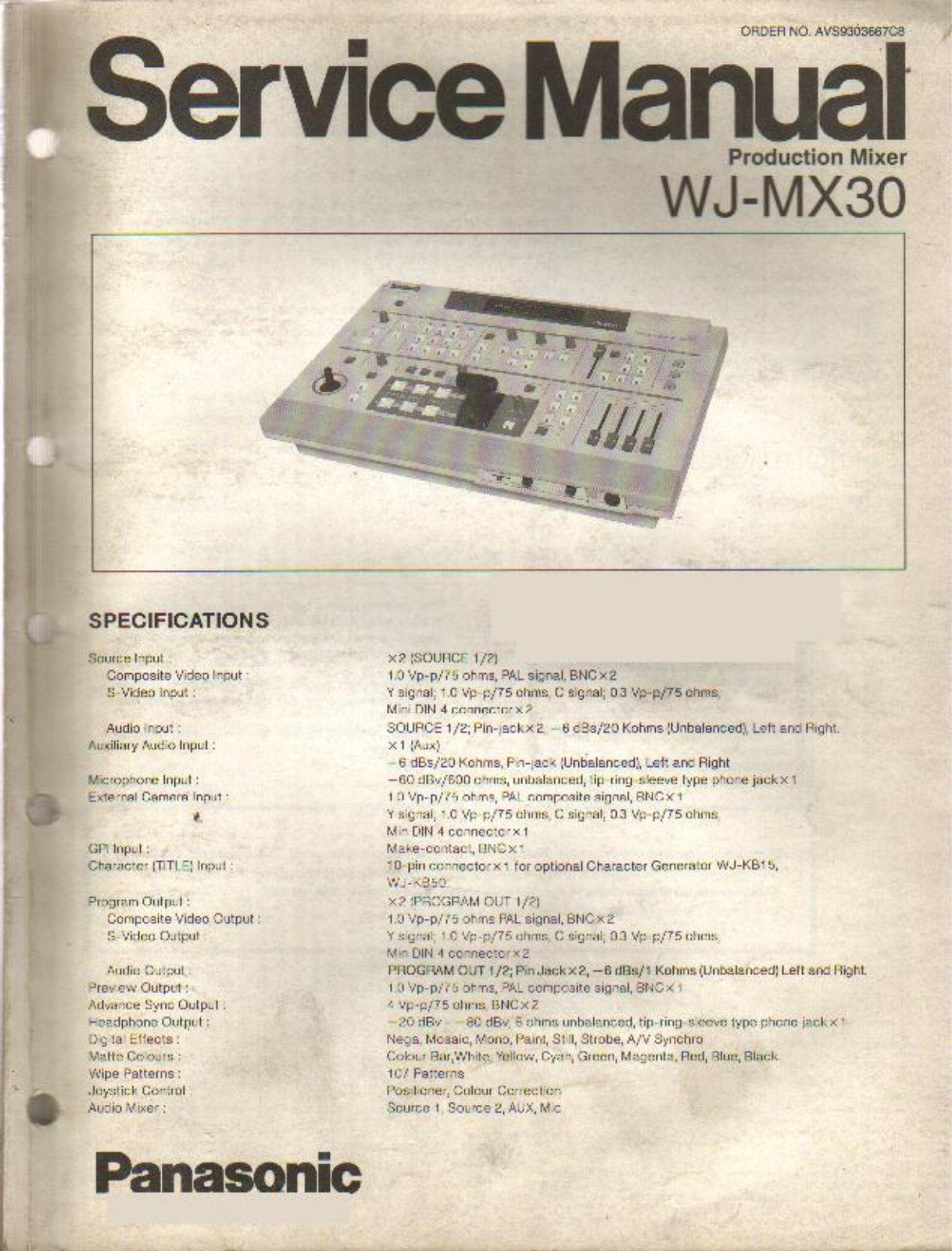 Panasonic WJMX-30 Service manual