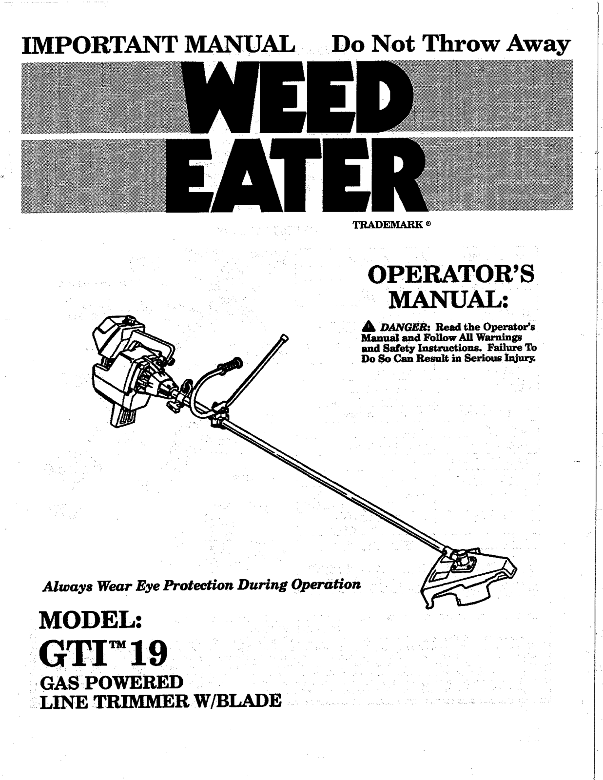 Weed Eater GTI 19 User Manual