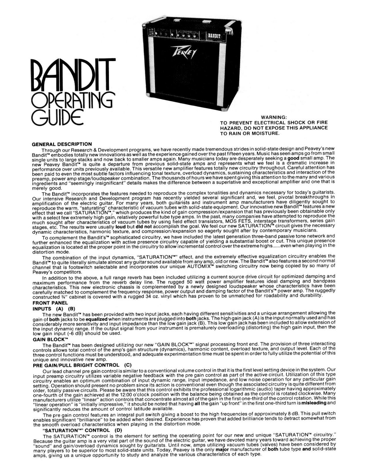 Peavey BANDIT Operating Manual