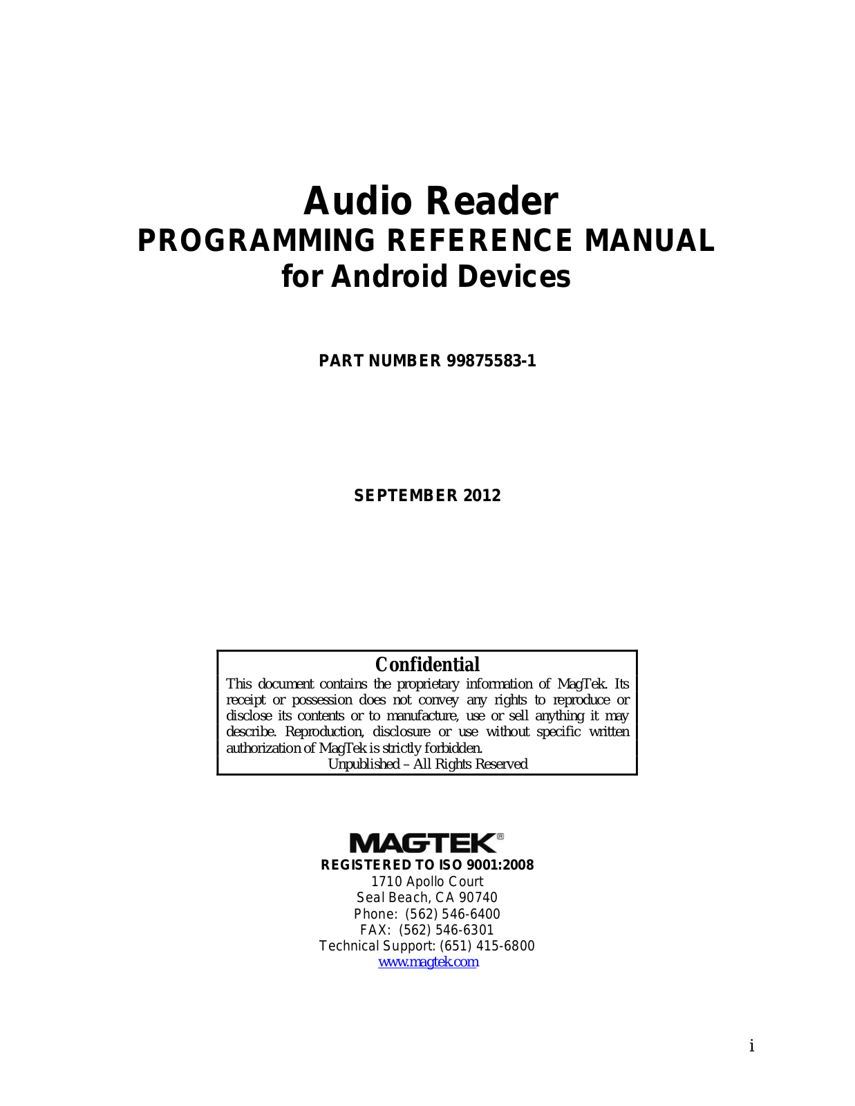 MagTek Audio Reader for Android Devices User Manual