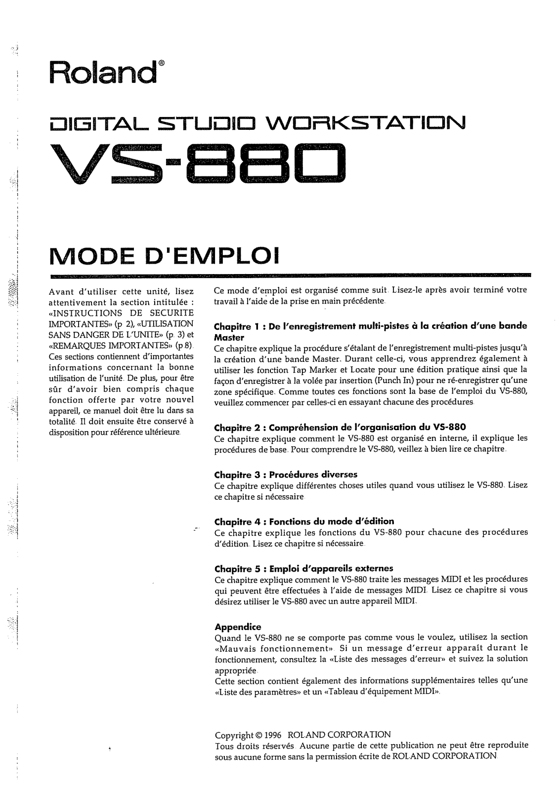 ROLAND VS-880 Instruction Manual