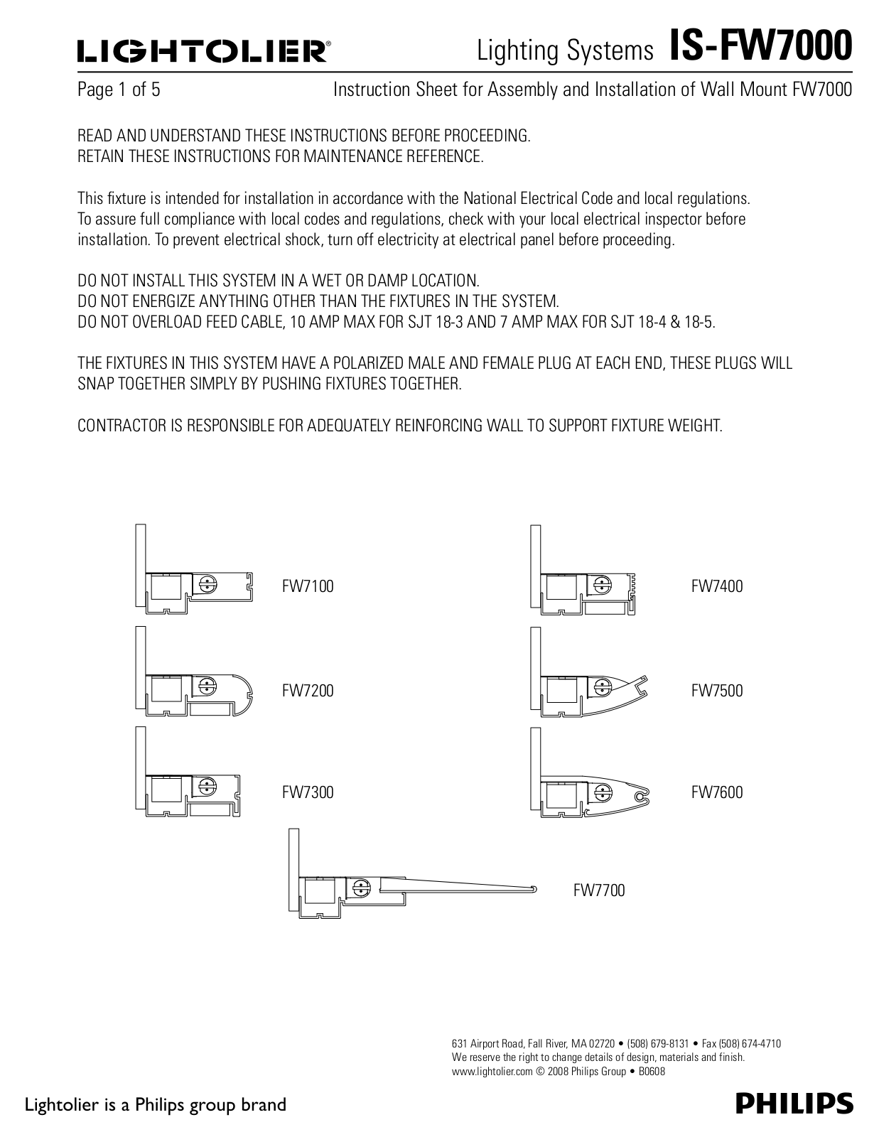 Lightolier FW7200, FW7100, FW7400, FW7300, FW7600 User Manual