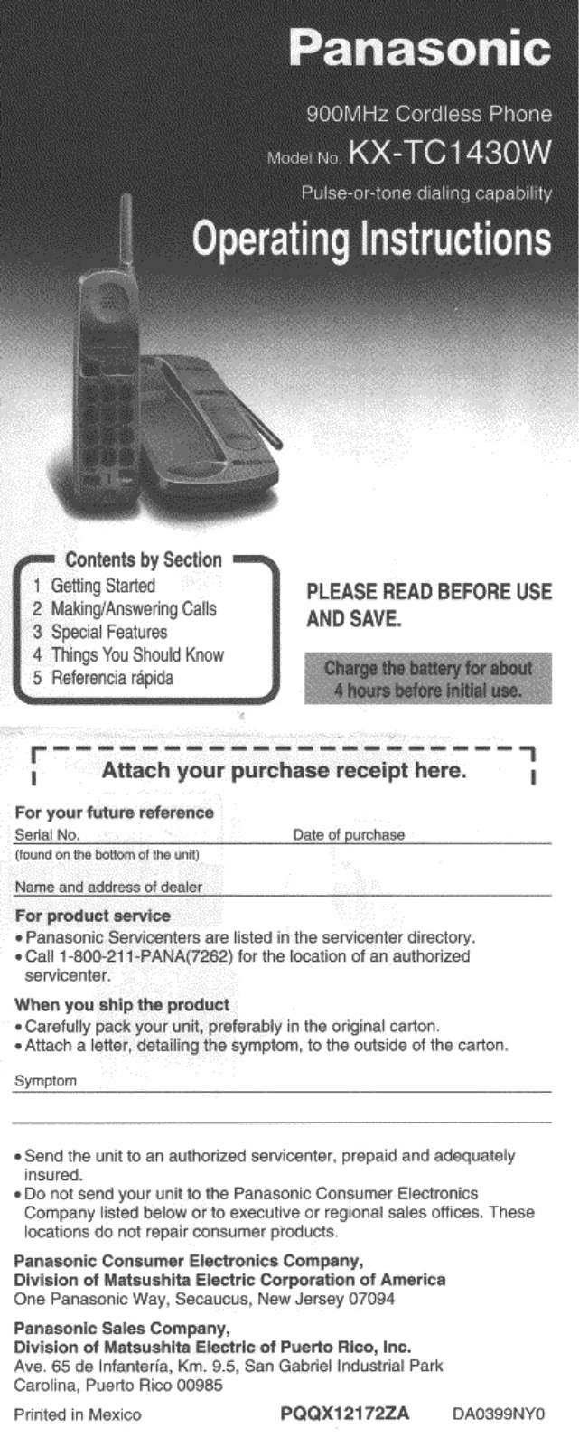 Panasonic KX-TC1430W User Manual