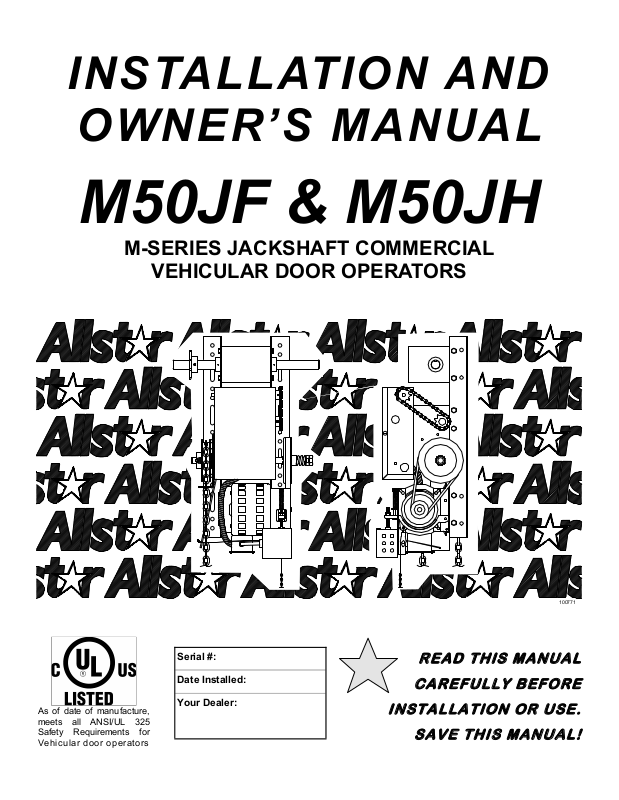 Linear MJ5011, MH5011, M50JF, M50JH Owner