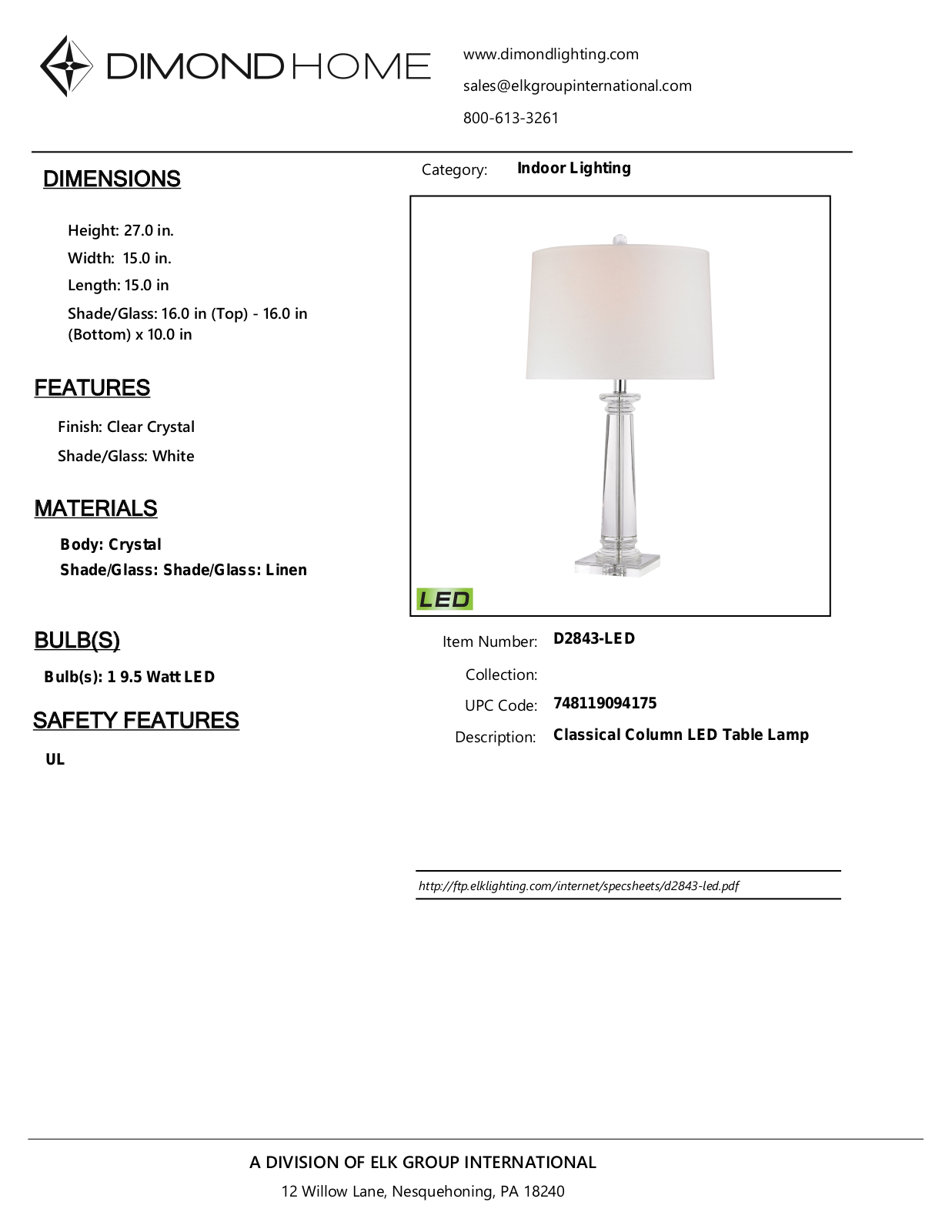 ELK Home D2843LED User Manual