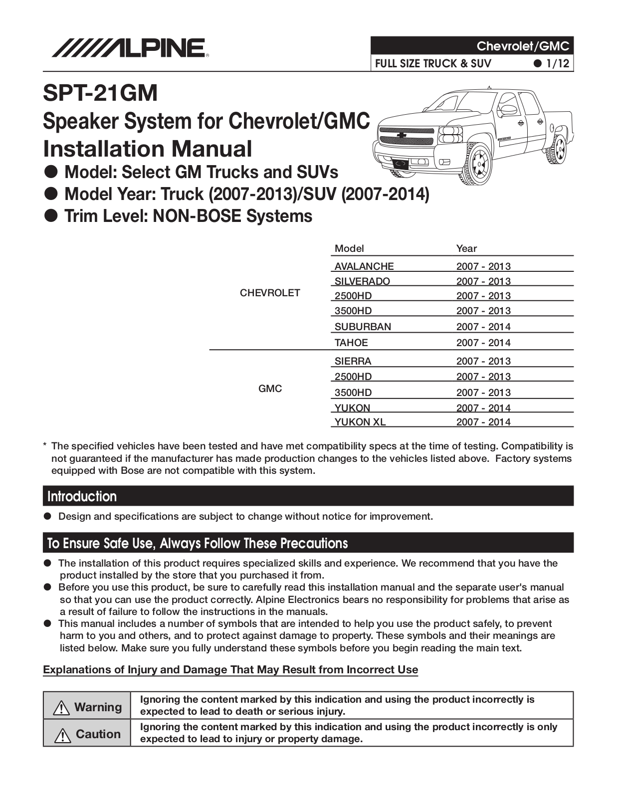 Alpine SPT-21GM User Manual