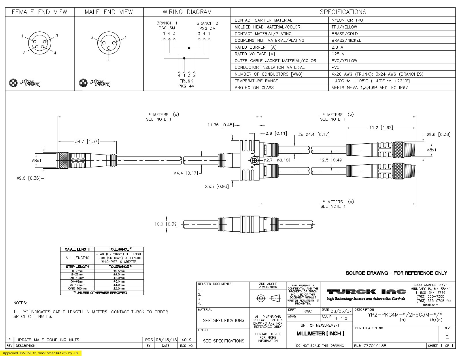 Turck YP2-PKG4M-0.2/2PSG3M-1/1 Specification Sheet