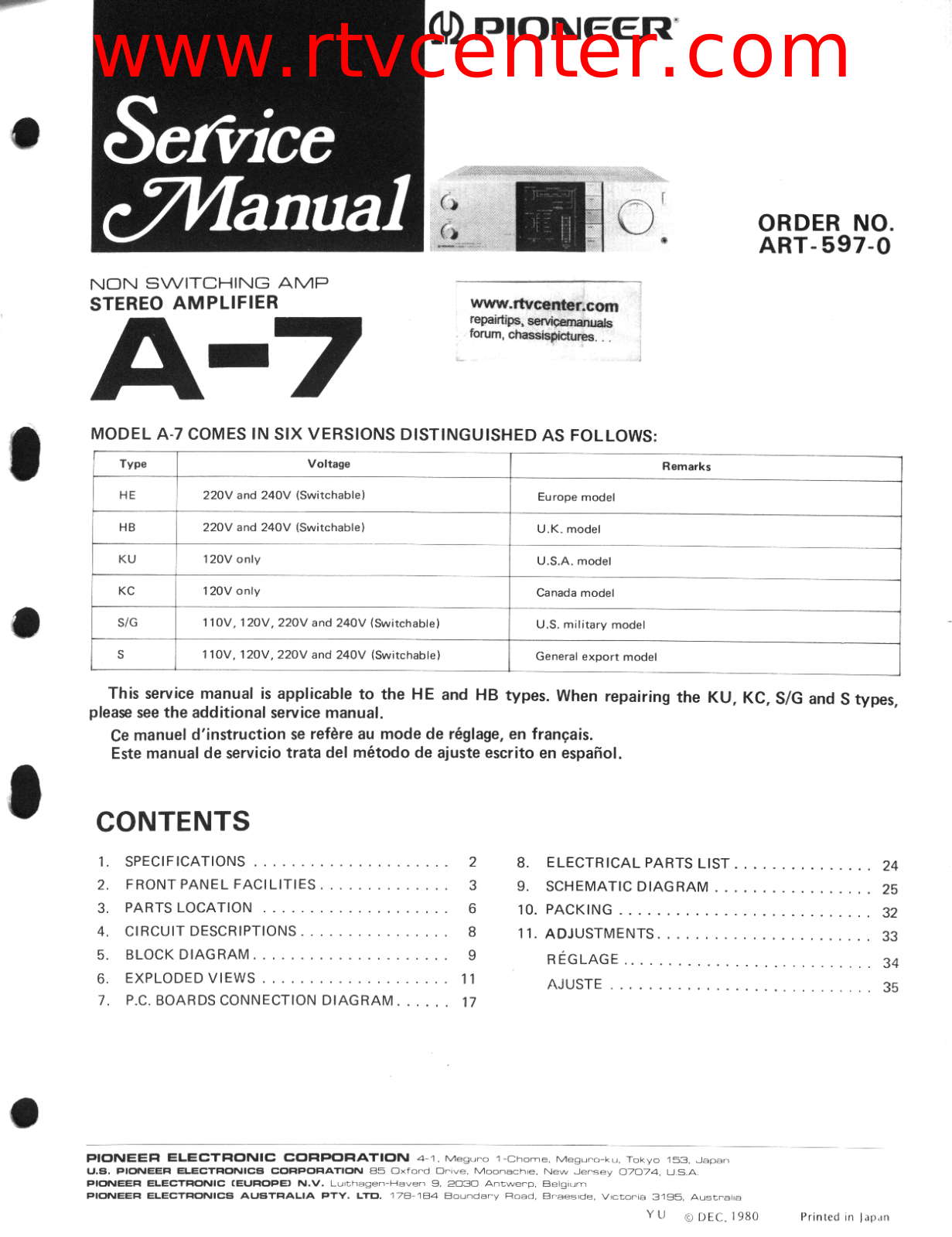 Pioneer A-7 Service manual