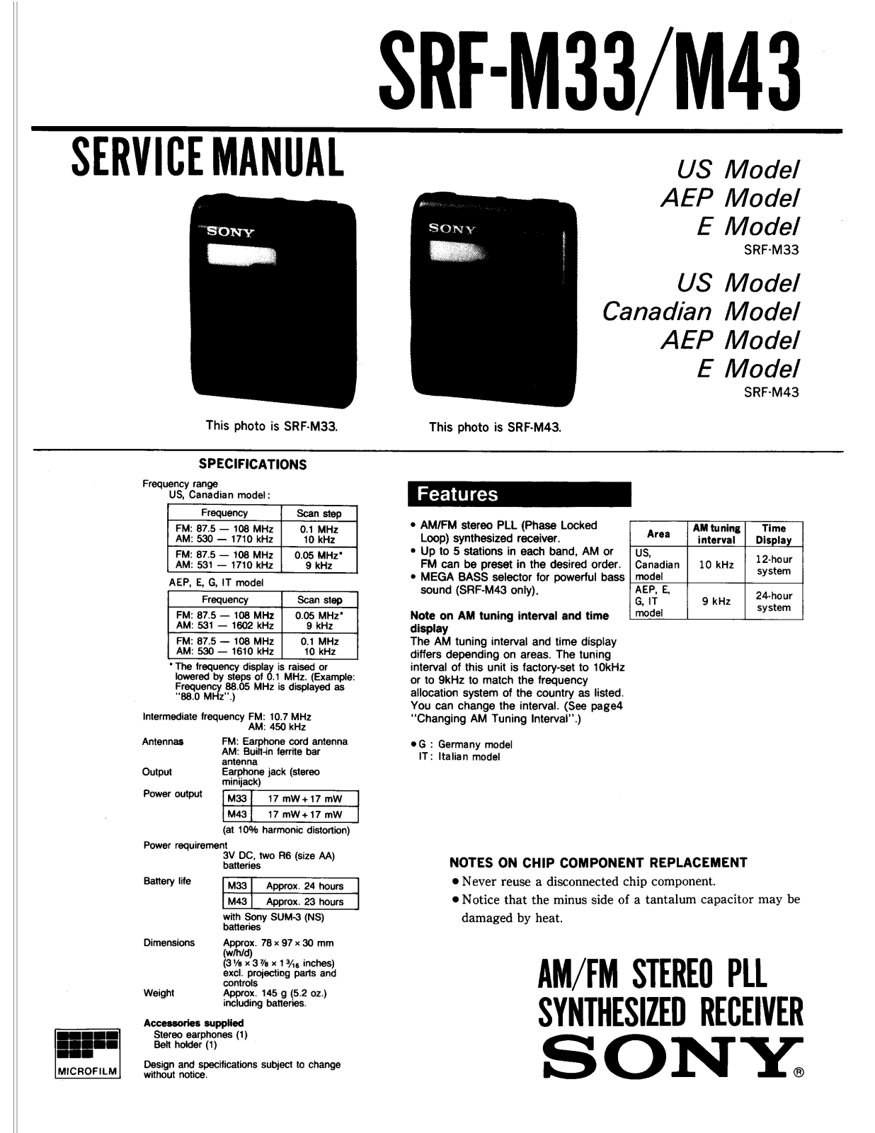 Sony SRFM-43 Service manual