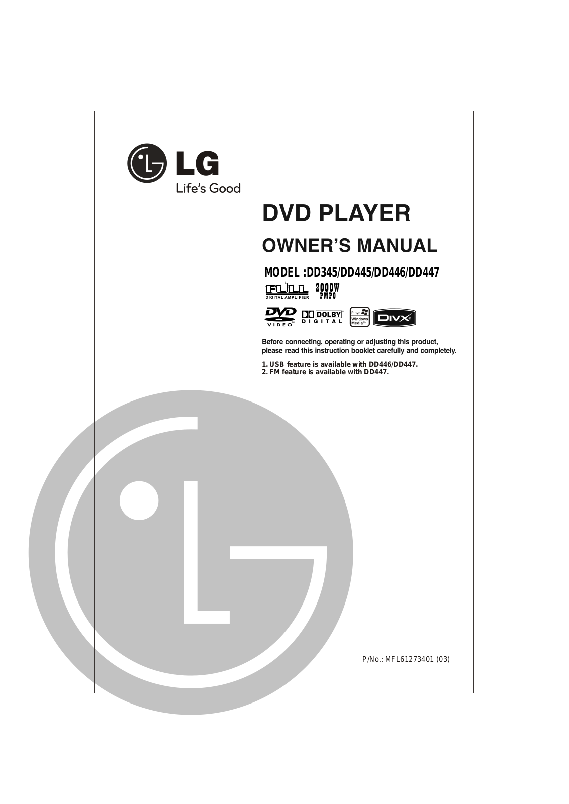 LG DD447-P, DD345-P, DD446-P Owner’s Manual