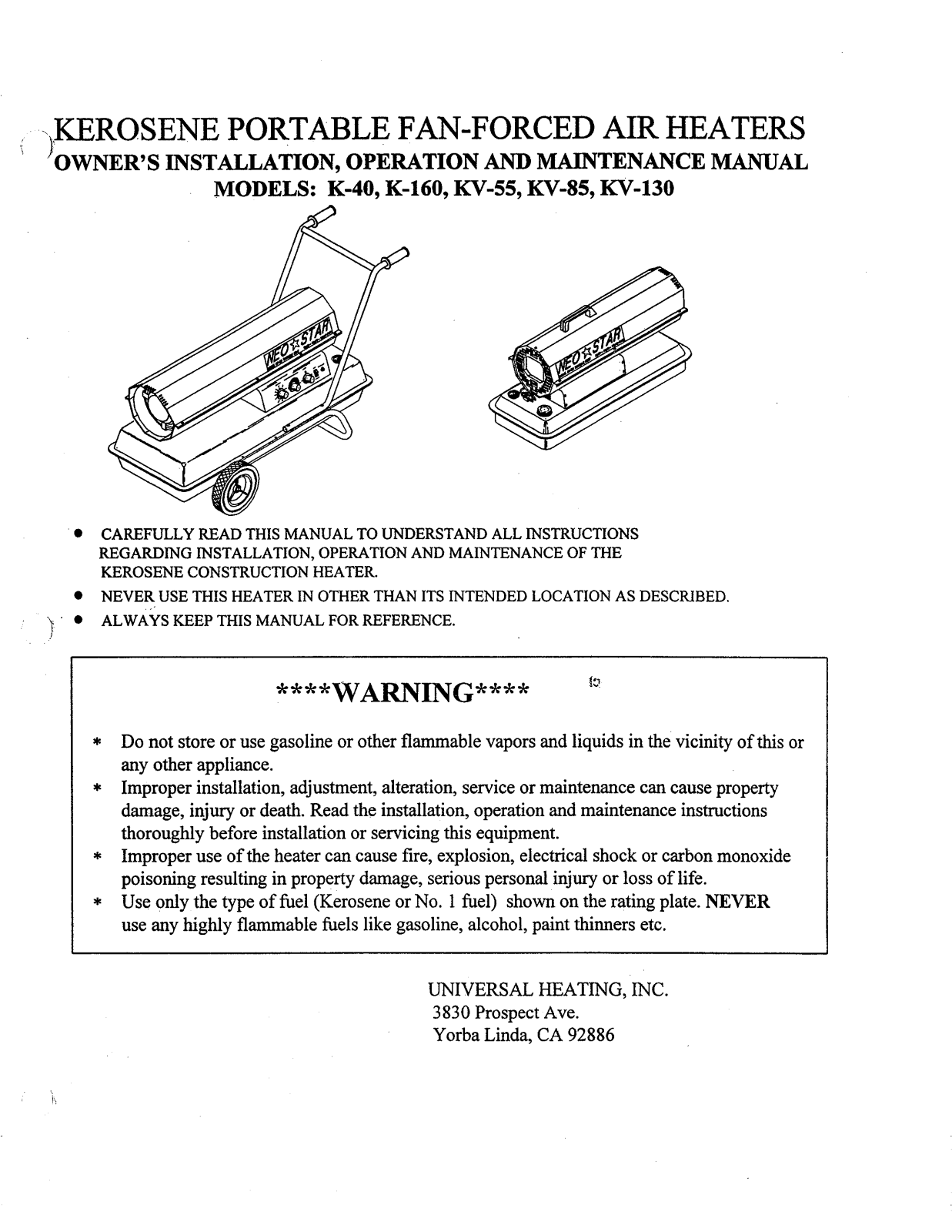 Desa Tech K-40, K-160, KV-55, KV-130, KV-85 Owner's Manual