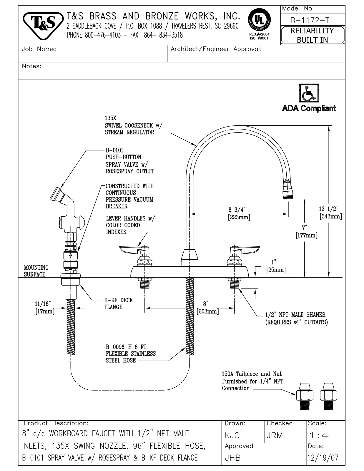 T & S Brass & Bronze Works B-1172-T General Manual