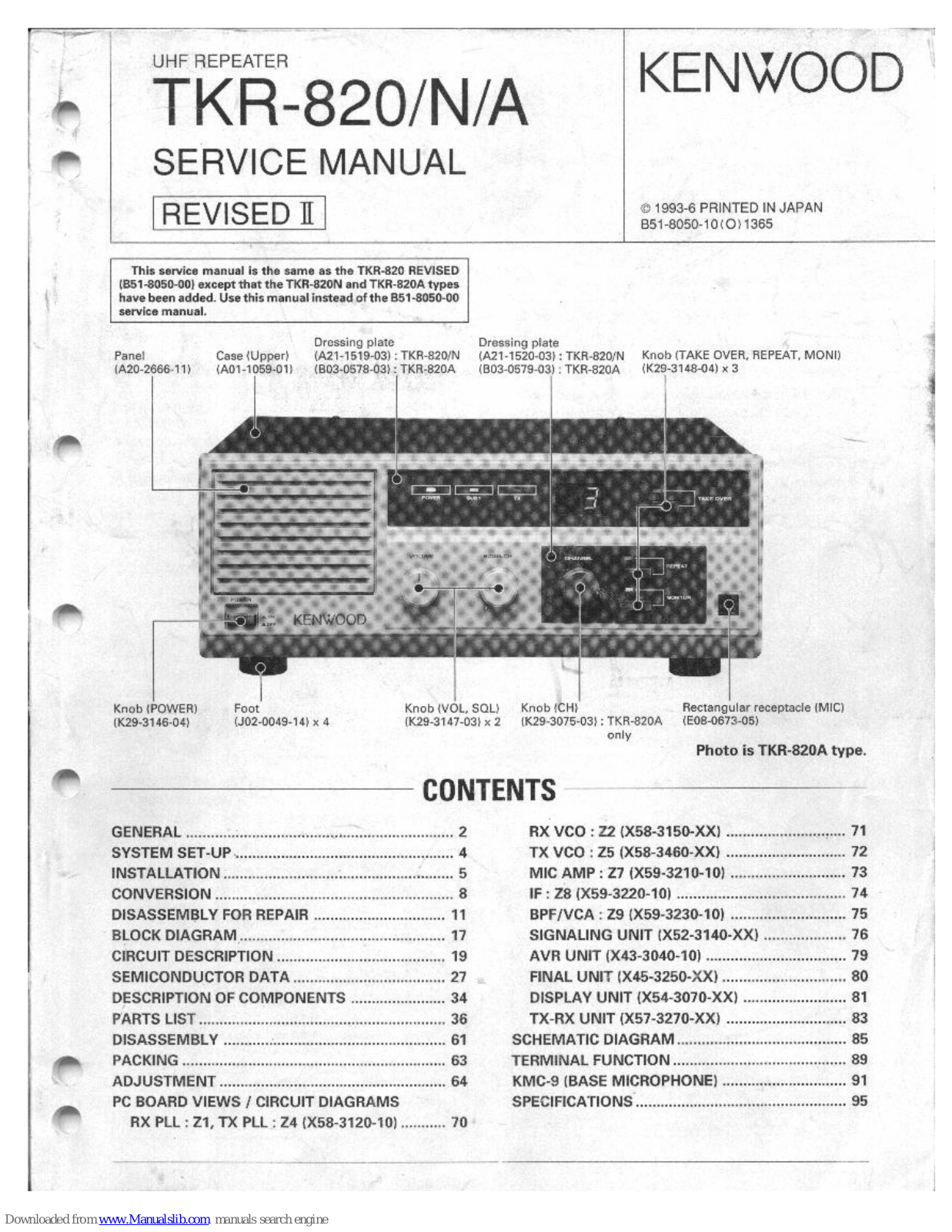 Kenwood TKR-820/N/A, TKR-820, TKR-820N, TKR-820A Service Manual