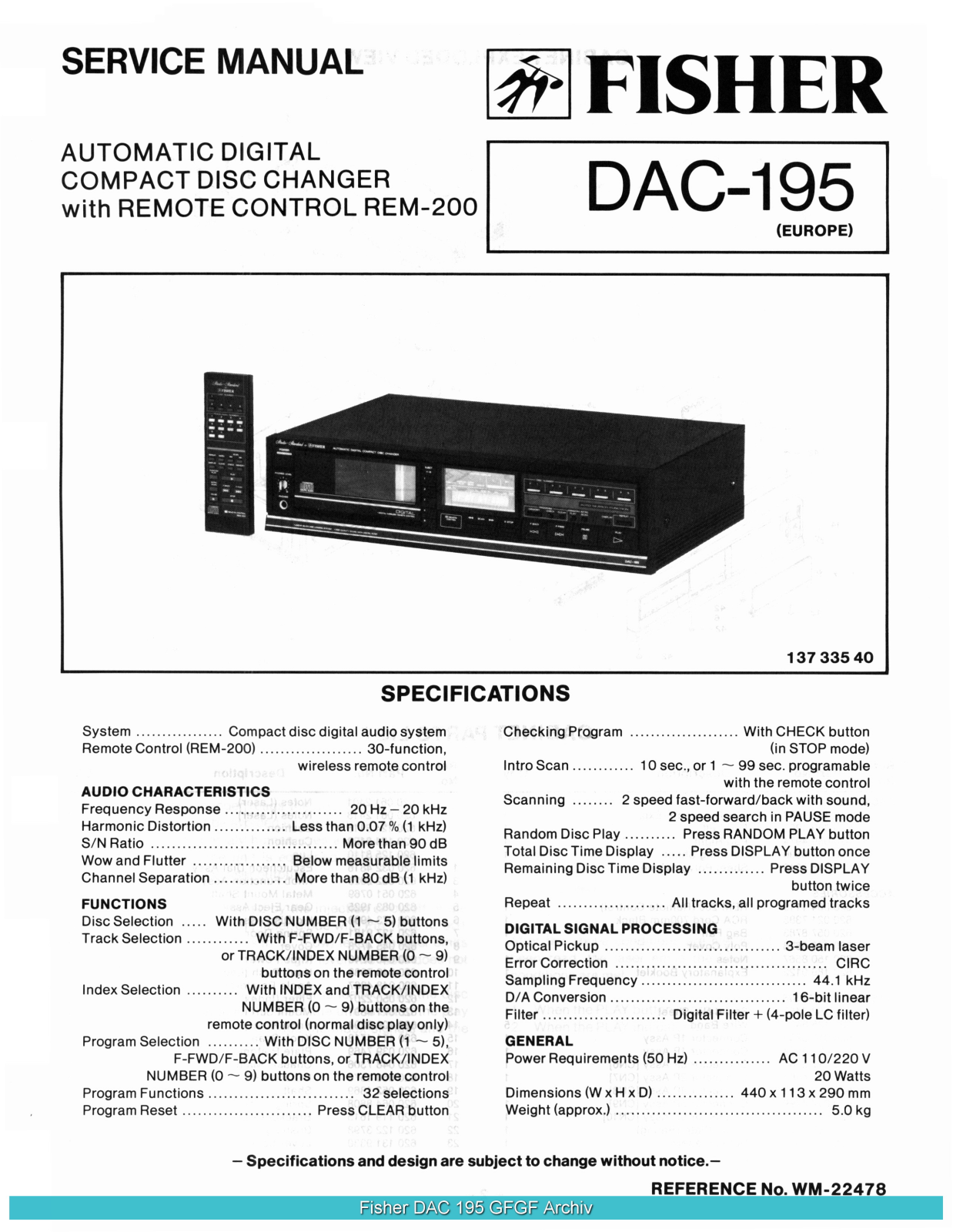 Fisher dac195 Service Manual