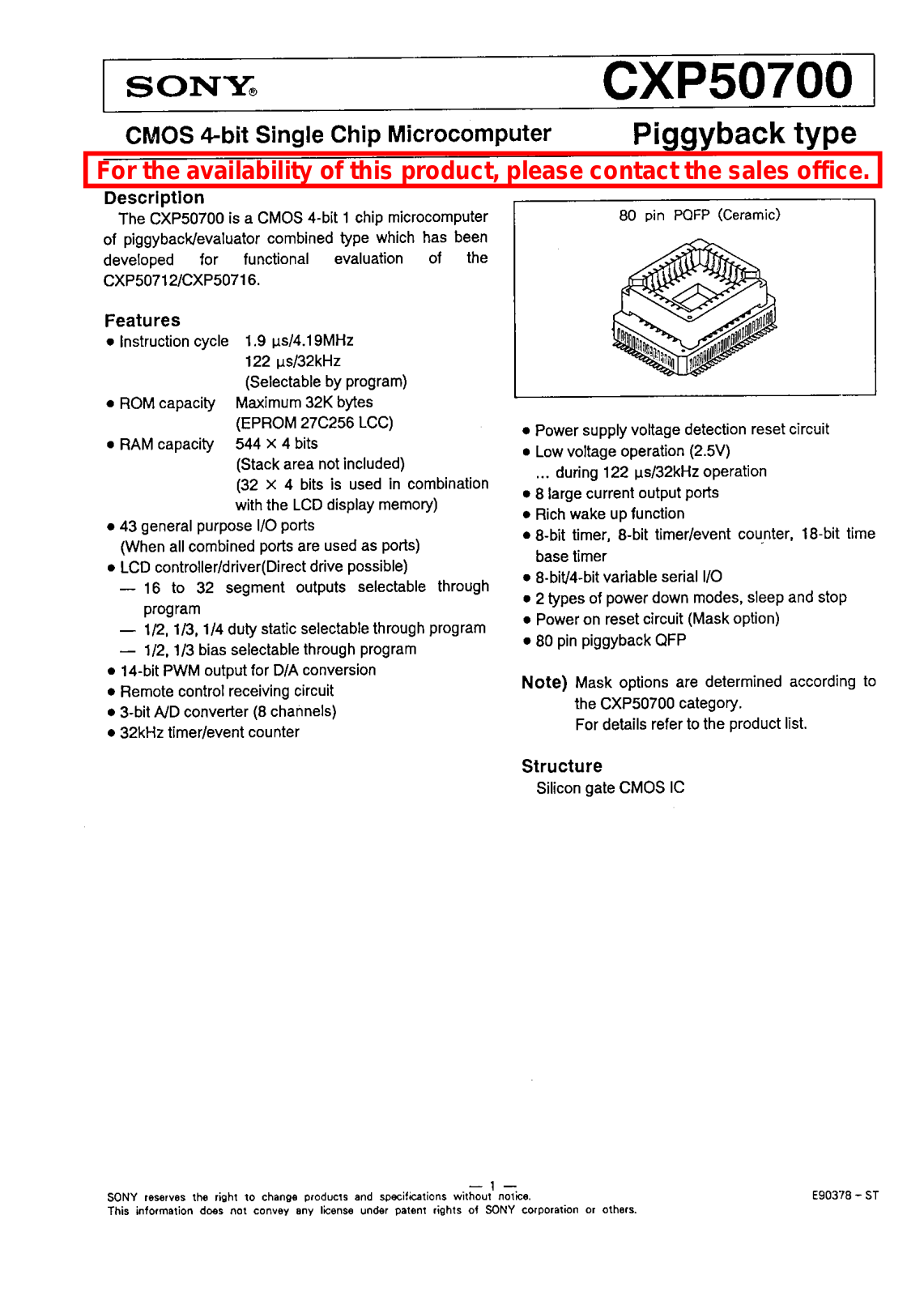 Sony CXP50700 Datasheet