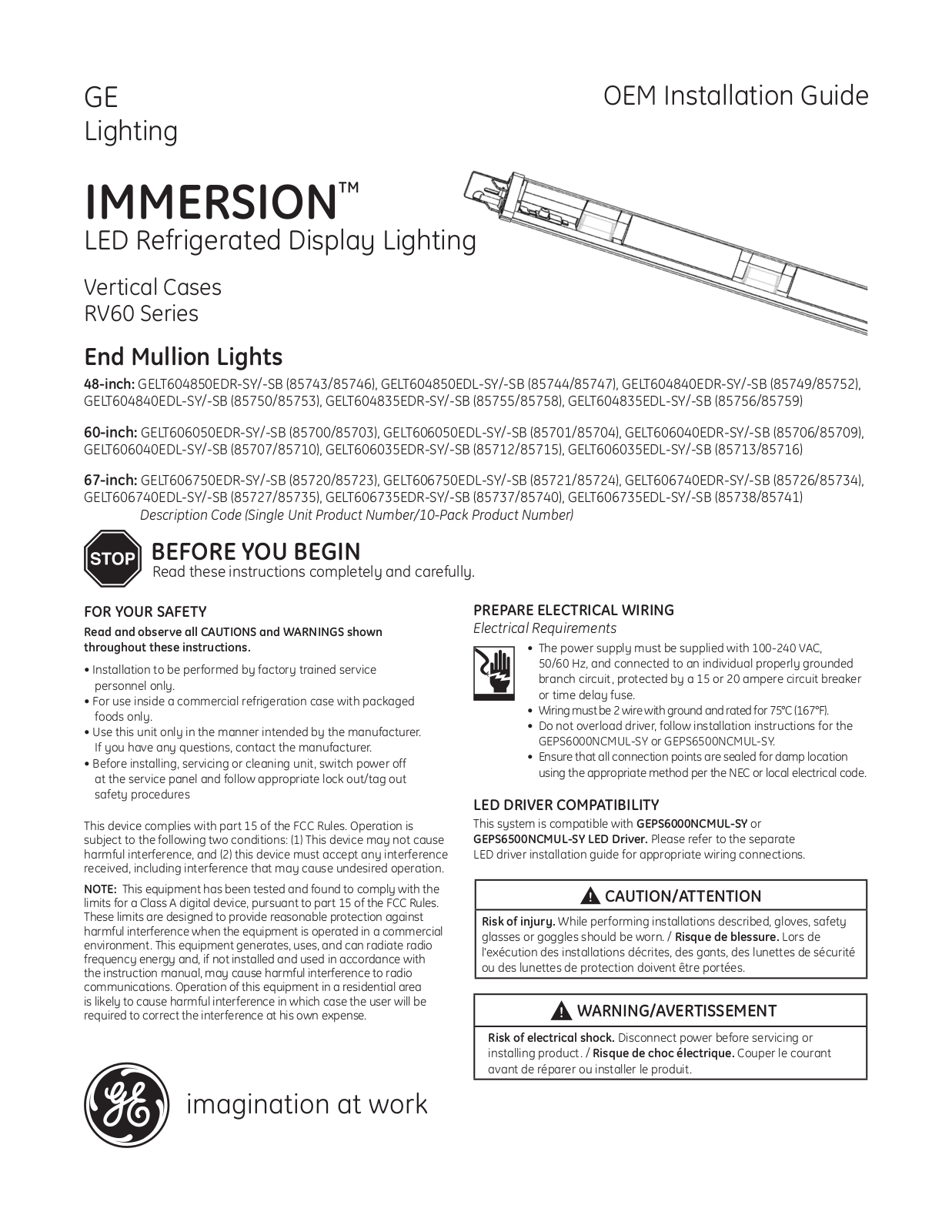 GE RV60 LED System Installation Guide