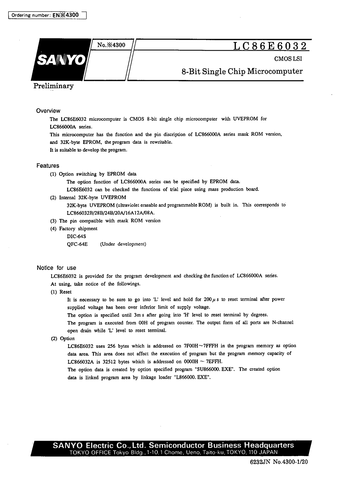 SANYO LC86E6032 Datasheet