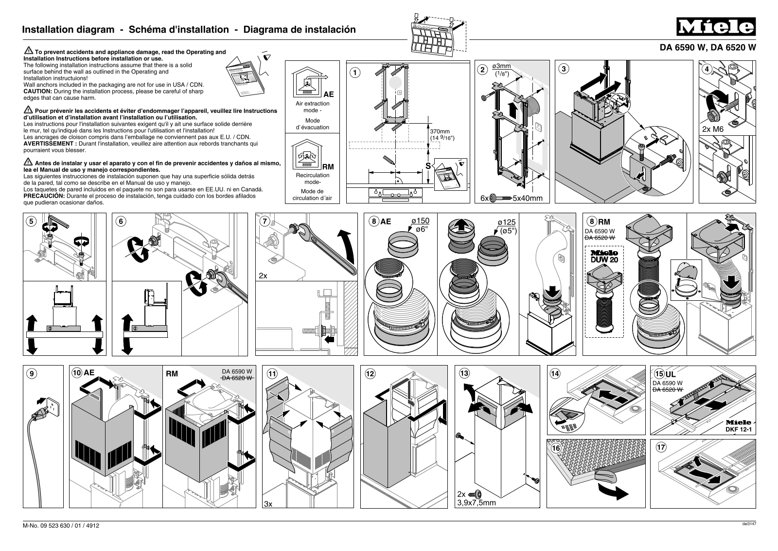 Miele DA 6590 W, DA 6520 W Fitting instructions