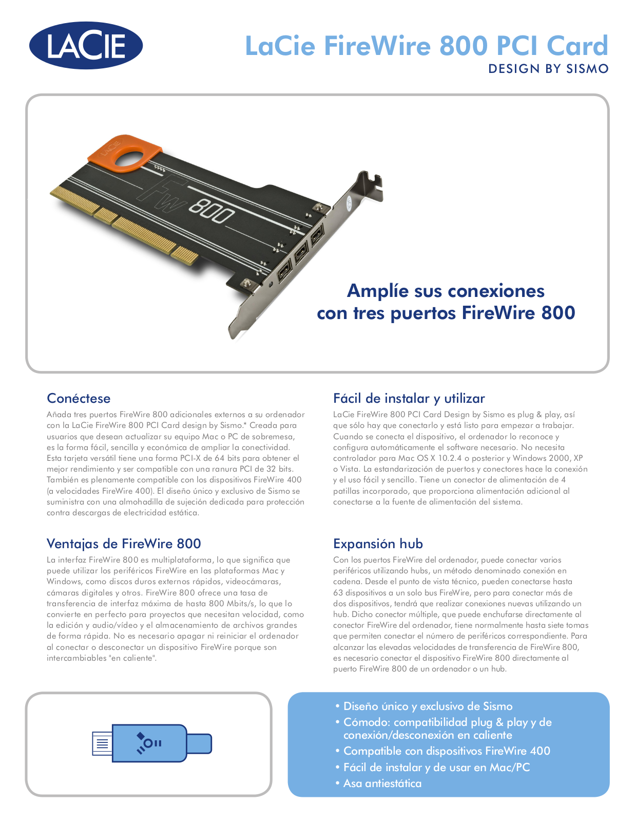 Lacie FIREWIRE 800 PCI CARD DATASHEET