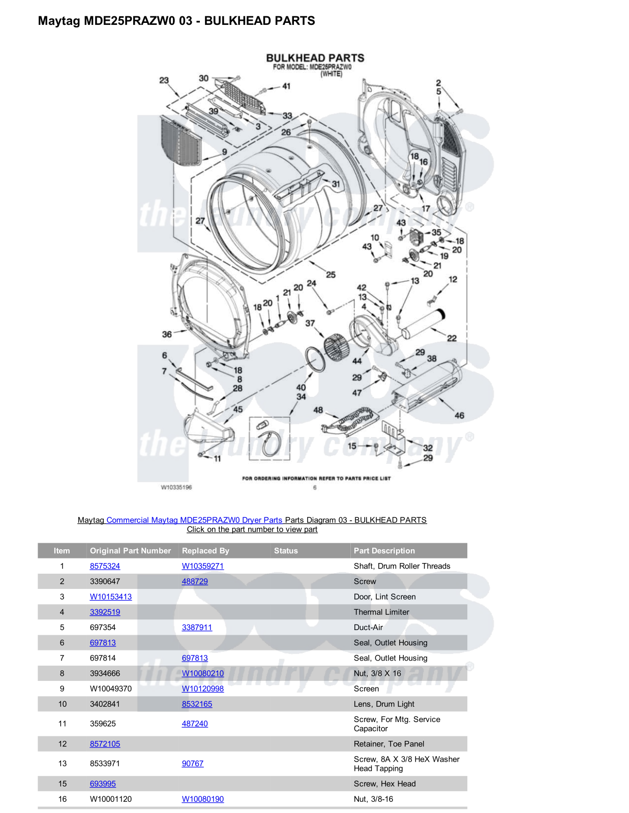 Maytag MDE25PRAZW0 Parts Diagram