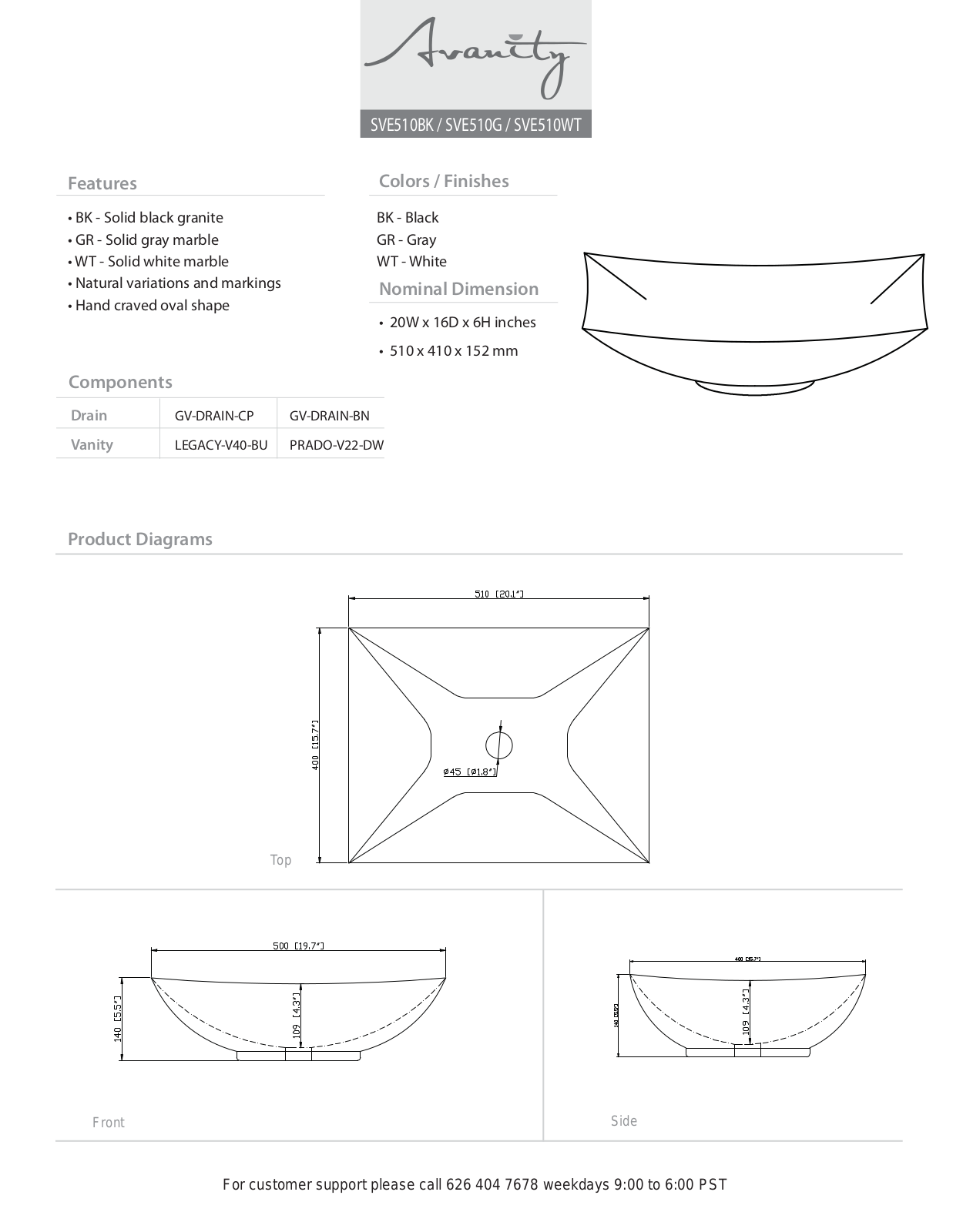 Avanity SVE510BK Specifications