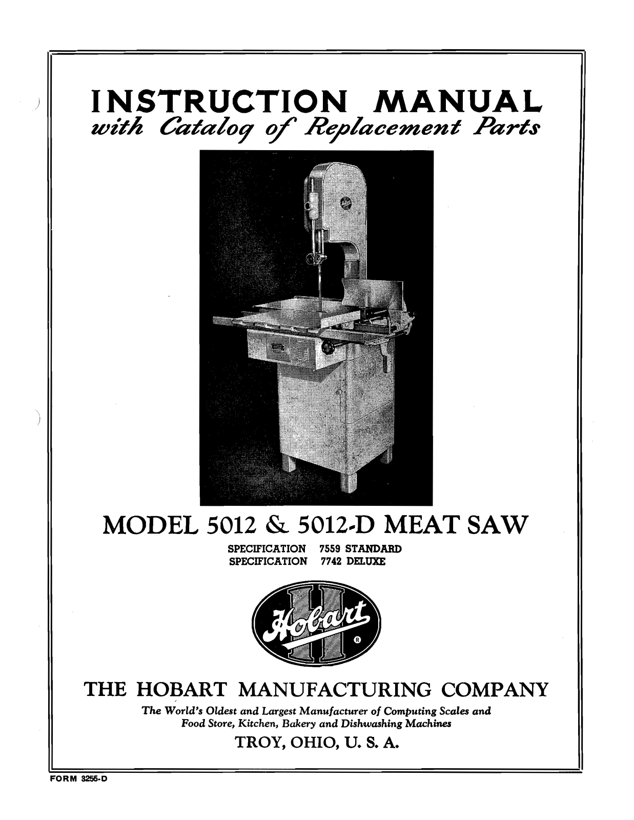 Hobart 5012-D Parts Manual