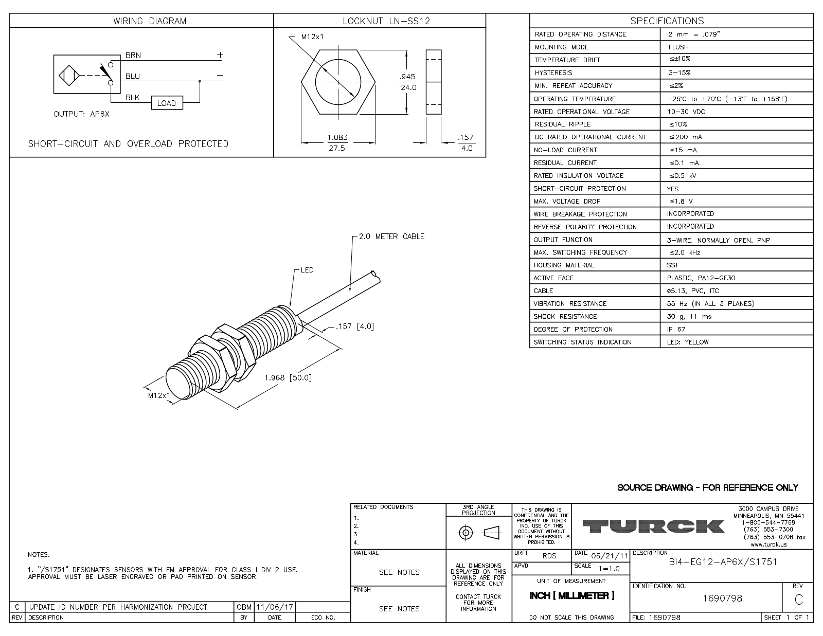 Turck BI4-EG12-AP6X/S1751 Data Sheet