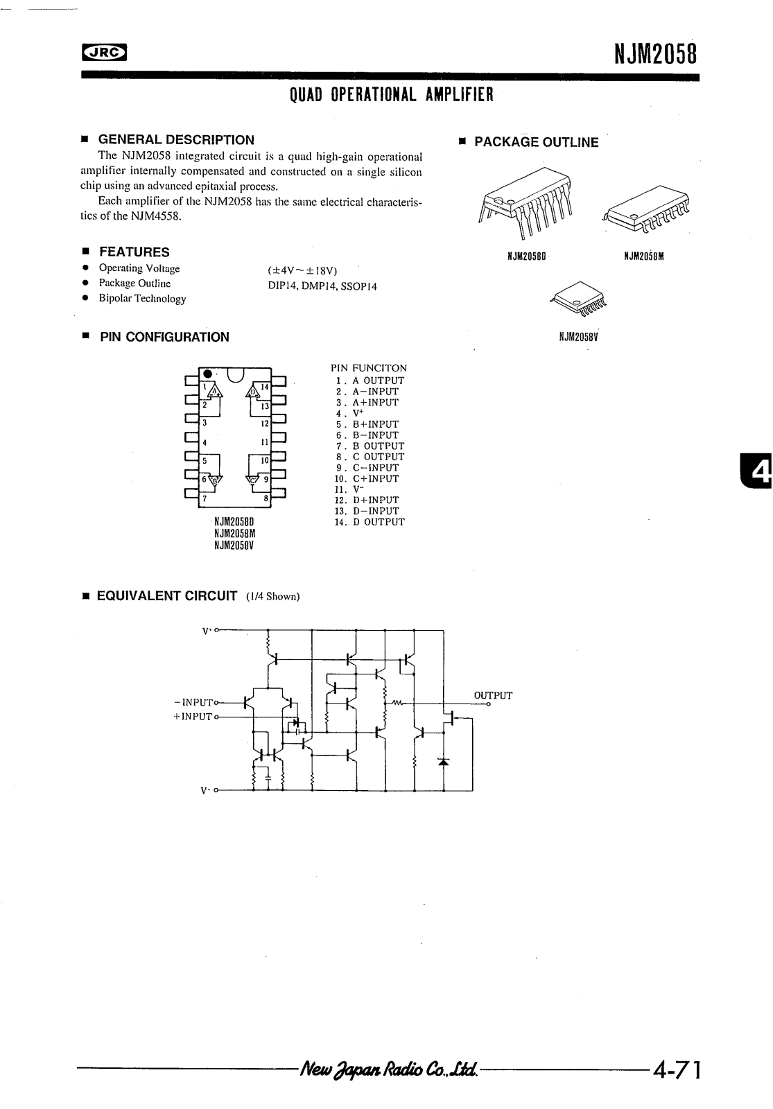 JRC NJM2058M, NJM2058V, NJM2058D Datasheet