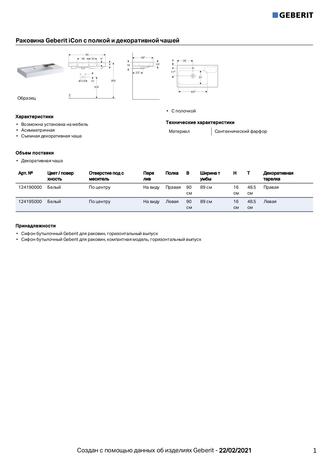 Geberit 124190000, 124195000 Datasheet