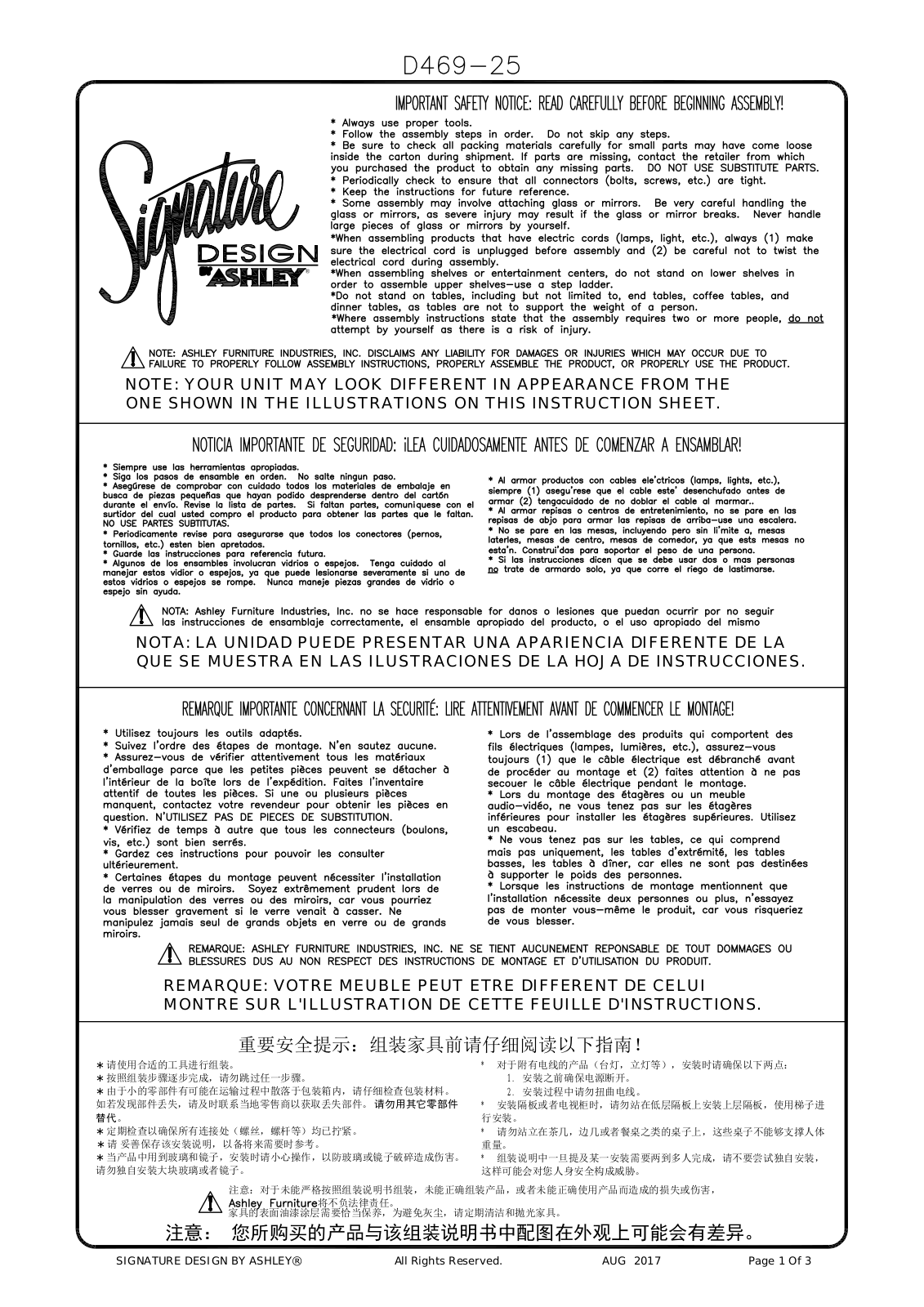 Ashley D46925 Assembly Guide - ManualMachine.com