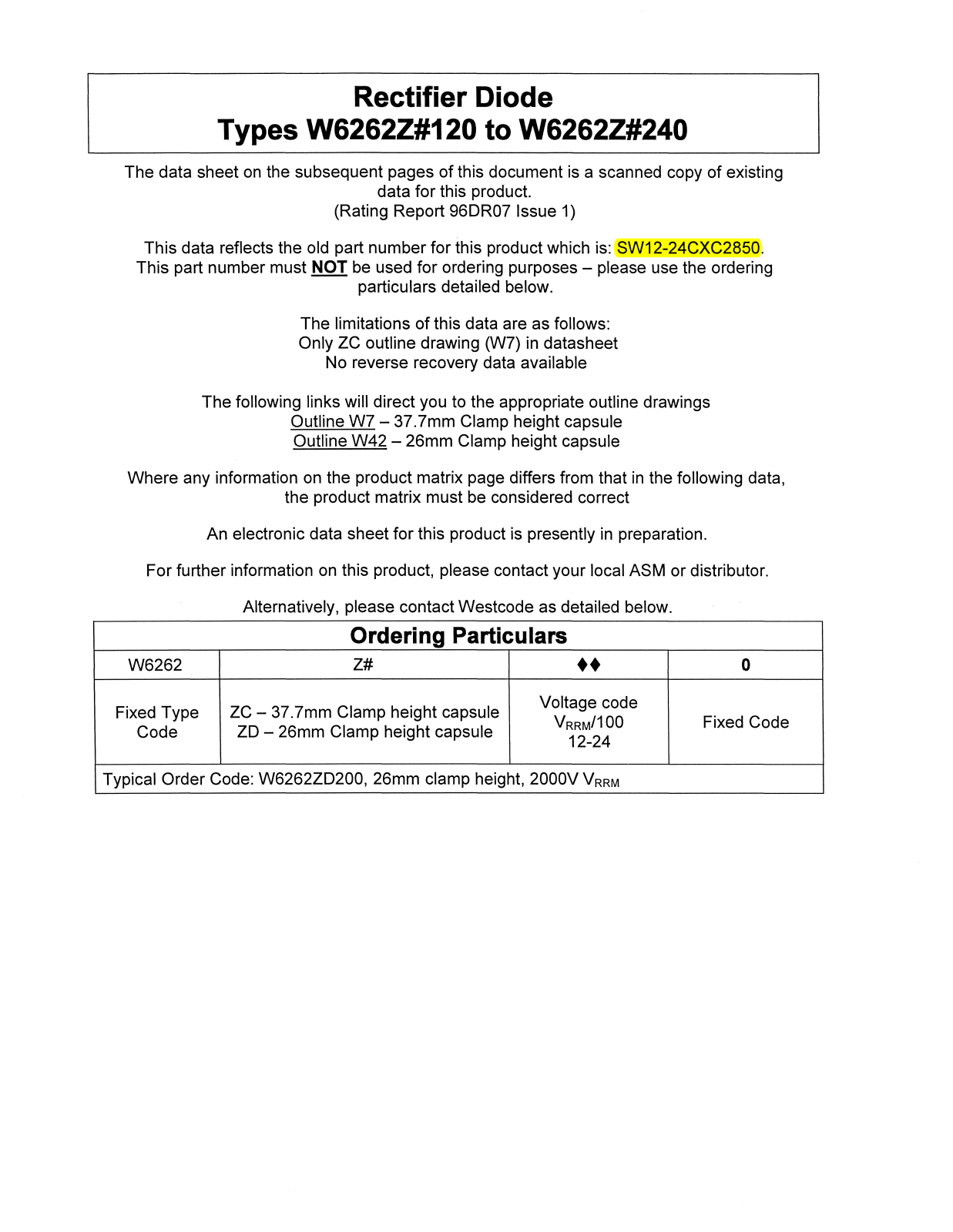 Datasheet W6262Z#120, W6262Z#240 Datasheet (Westcode Semiconductors) - ManualMachine.com
