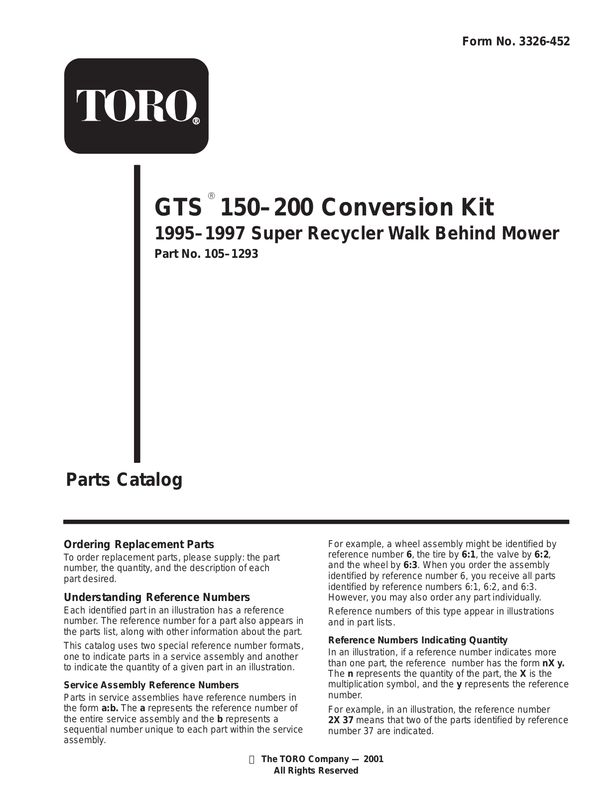 Toro 105-1293 Parts Catalogue