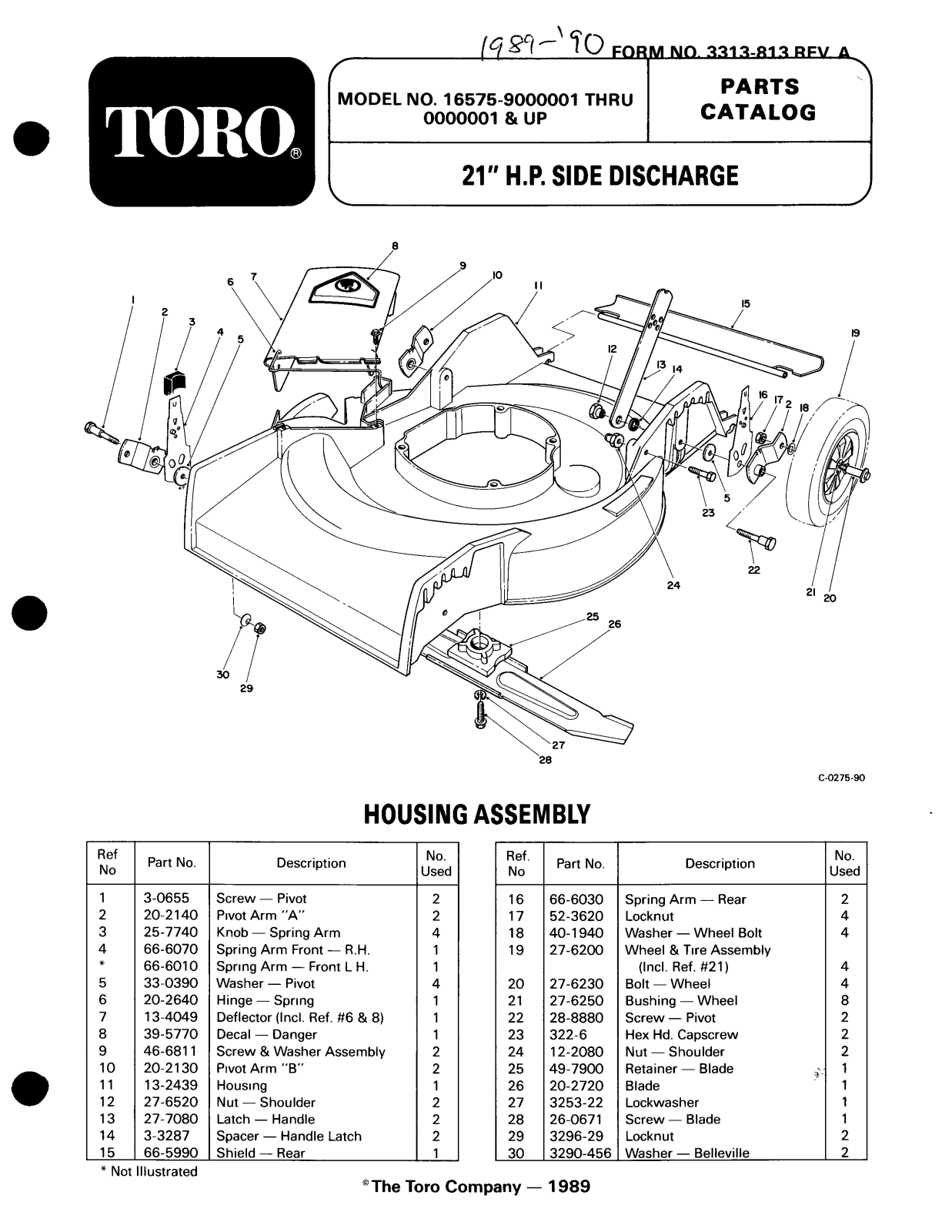 Toro 16575 Parts Catalogue