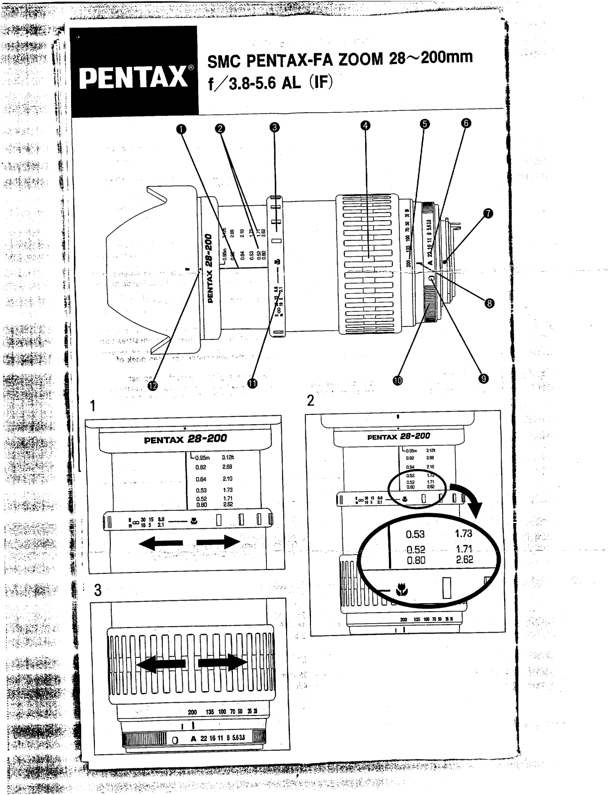 Pentax SMC -FA ZOOM 28-200MM F3.8-5.6 AL IF INSTRUCTION MANUAL