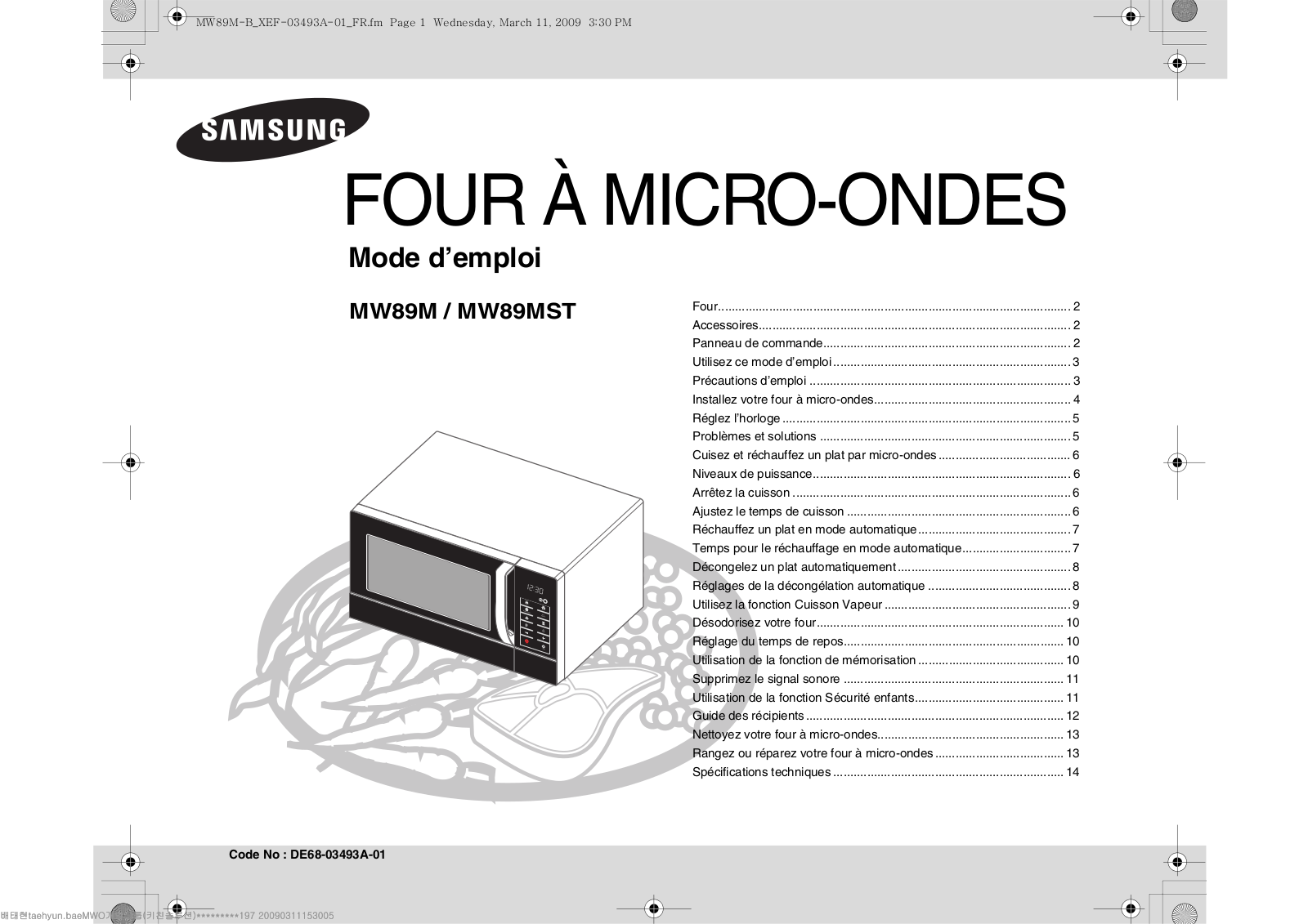 SAMSUNG MW89M-S, MW89M-B User Manual