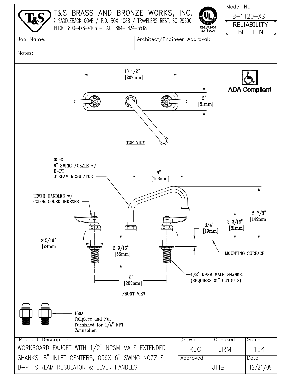 T&S Brass Manuals B-1120-XS User Manual